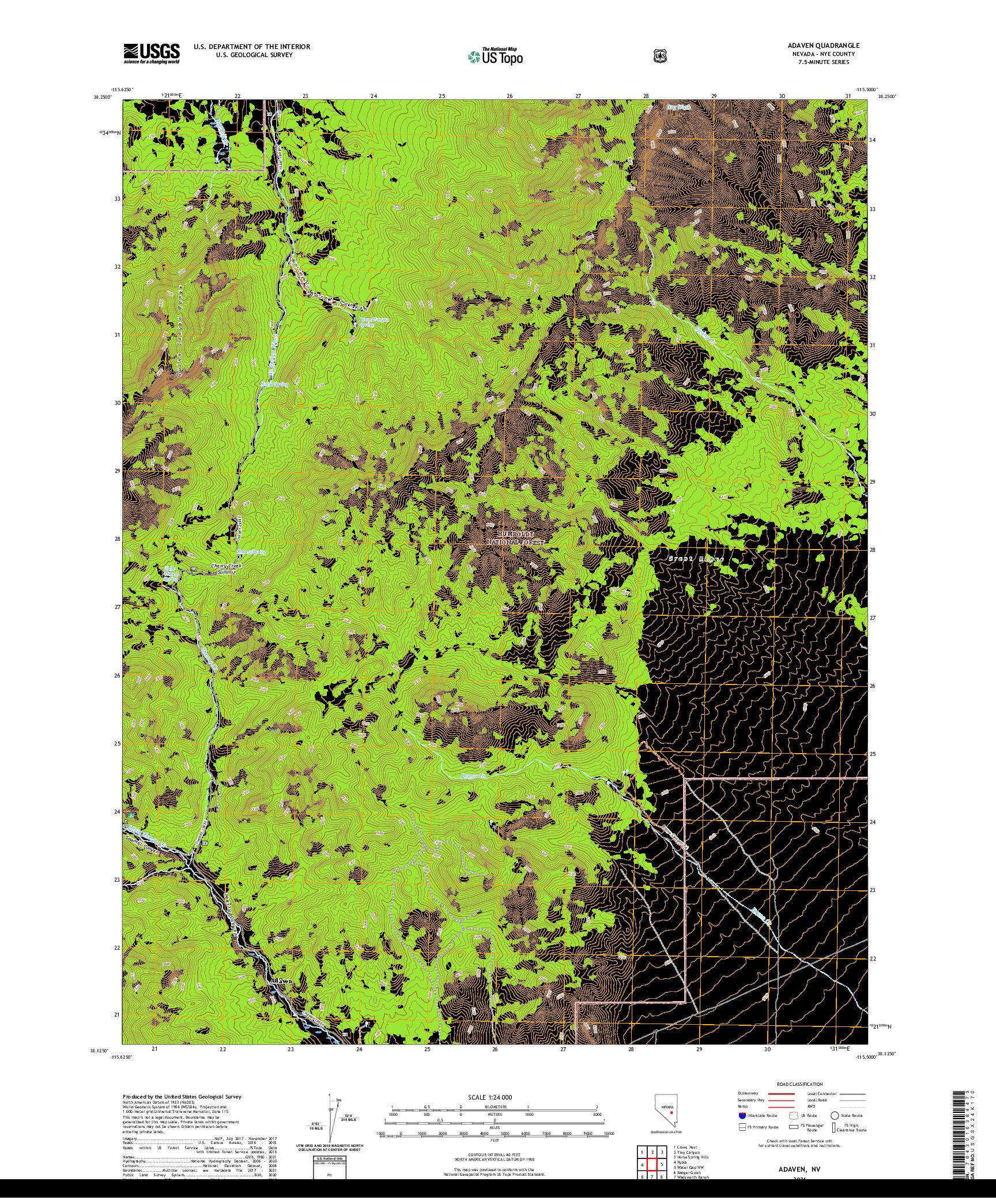 US TOPO 7.5-MINUTE MAP FOR ADAVEN, NV