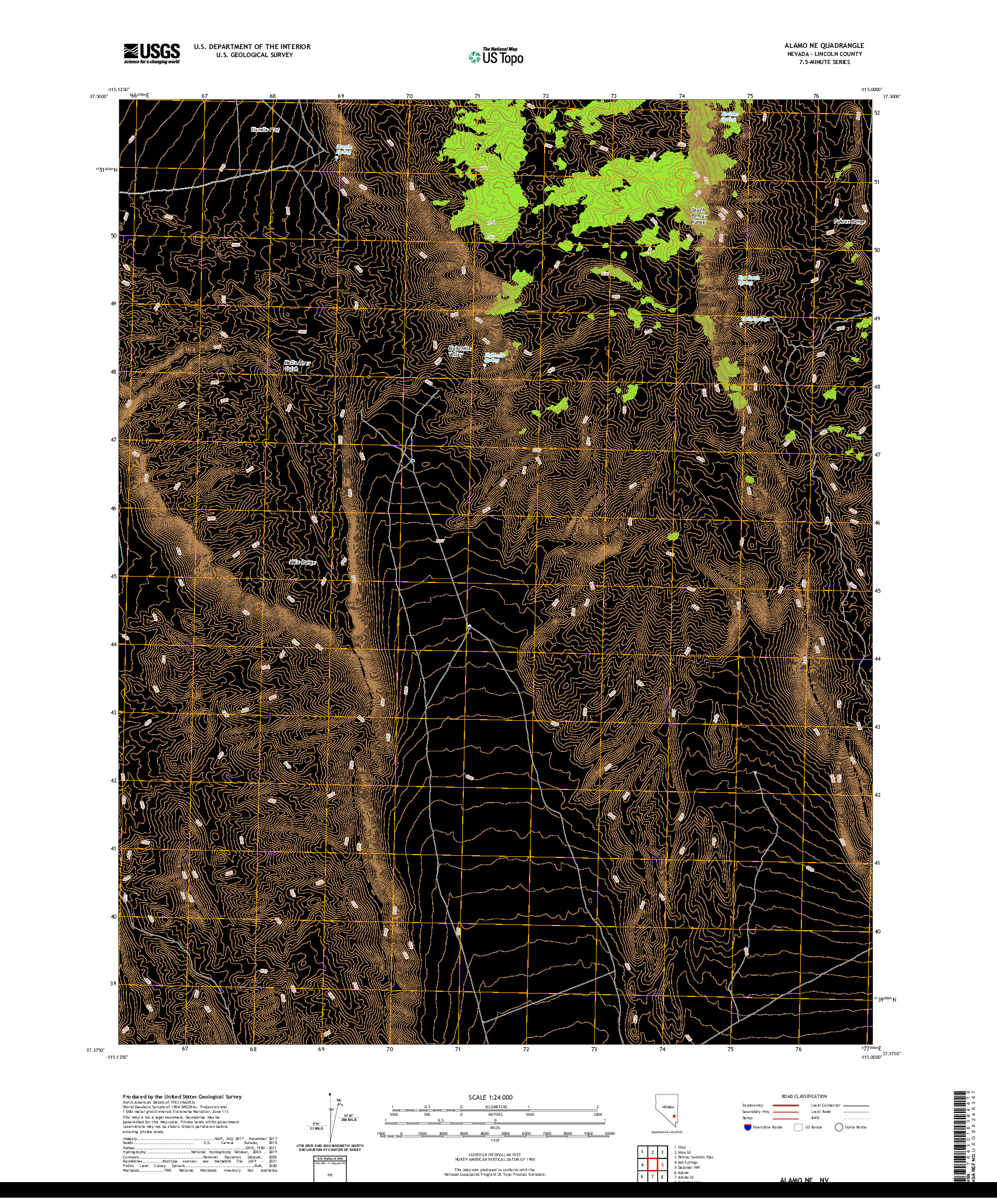 US TOPO 7.5-MINUTE MAP FOR ALAMO NE, NV