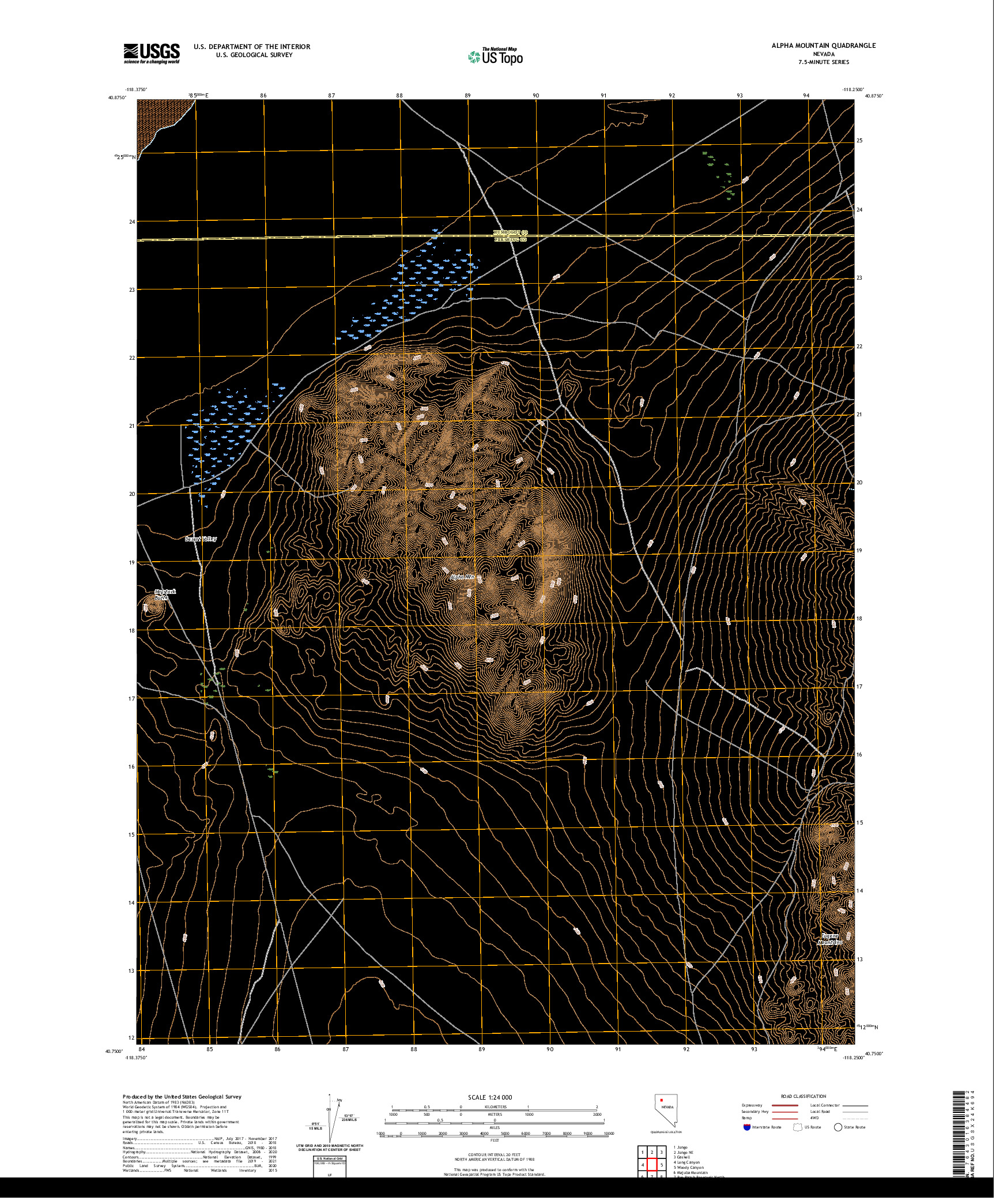 US TOPO 7.5-MINUTE MAP FOR ALPHA MOUNTAIN, NV