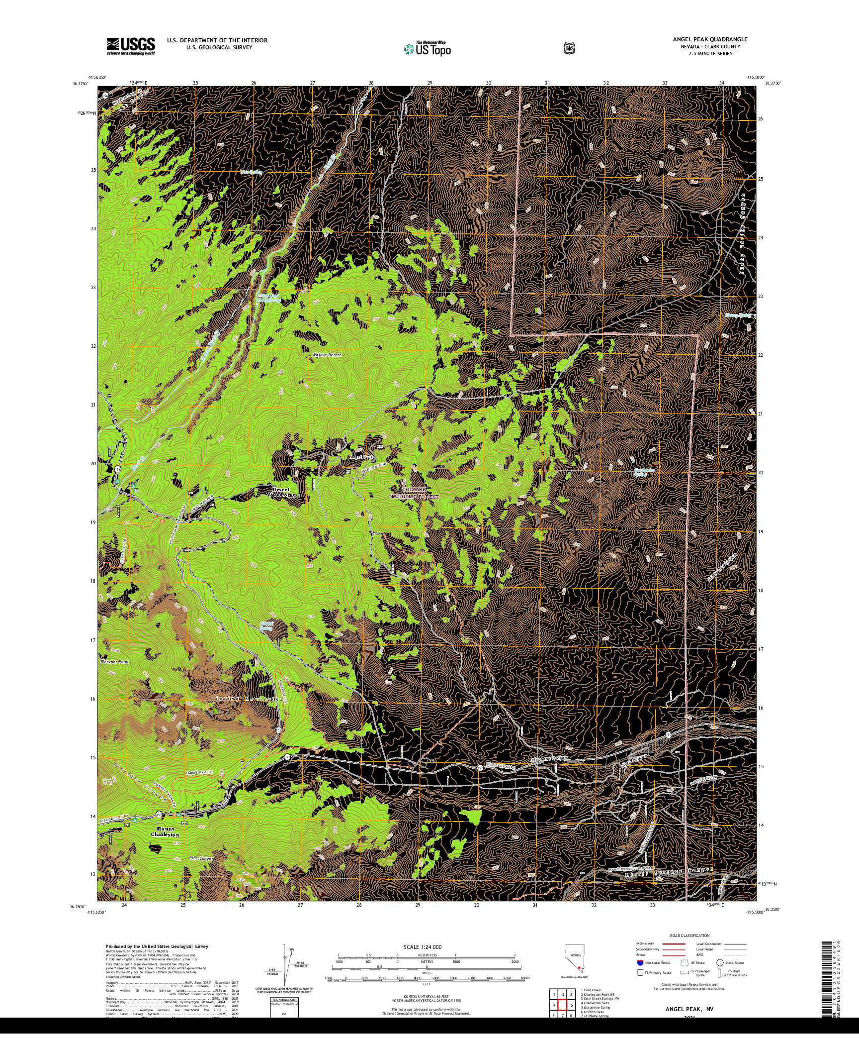 US TOPO 7.5-MINUTE MAP FOR ANGEL PEAK, NV