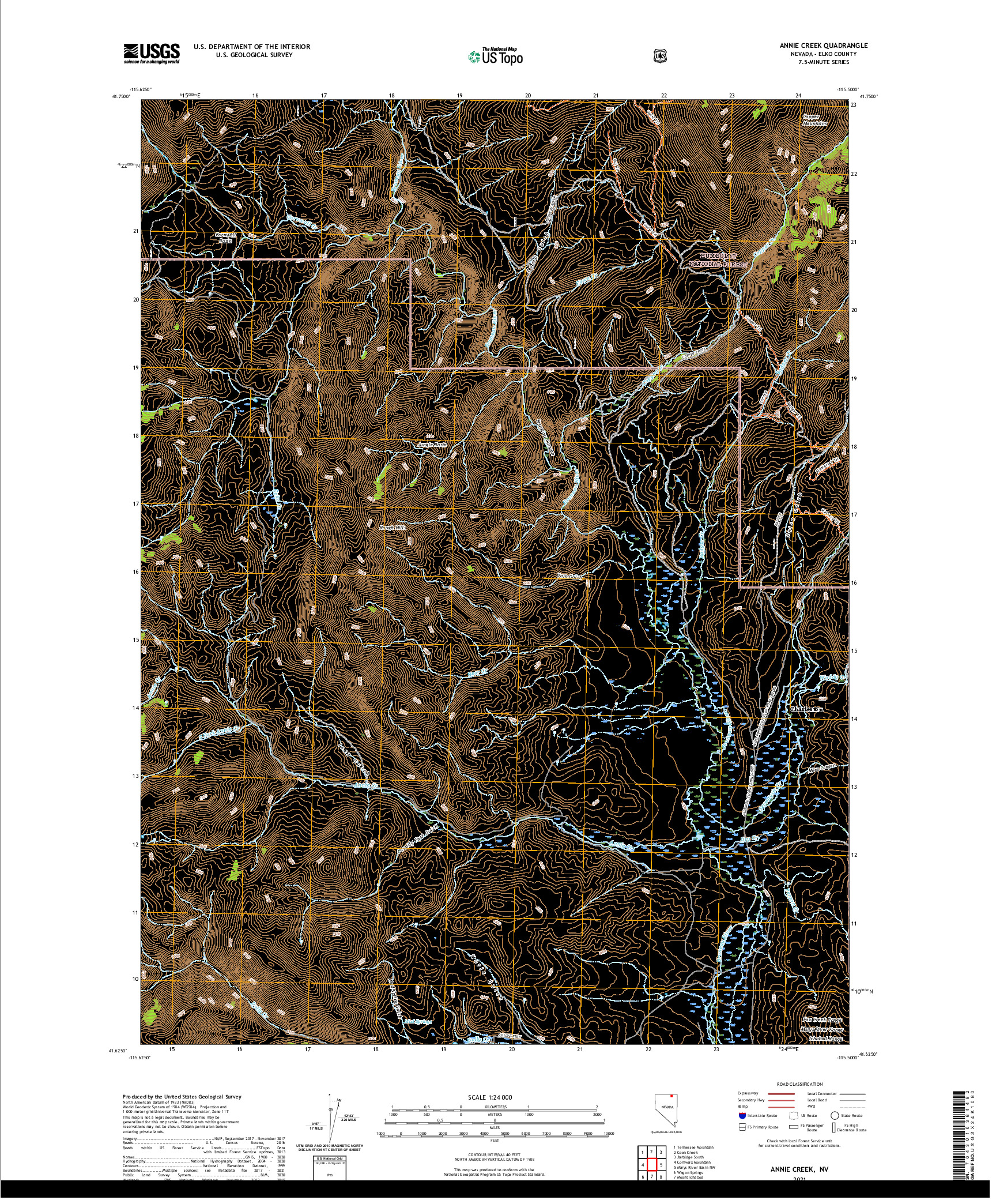 US TOPO 7.5-MINUTE MAP FOR ANNIE CREEK, NV