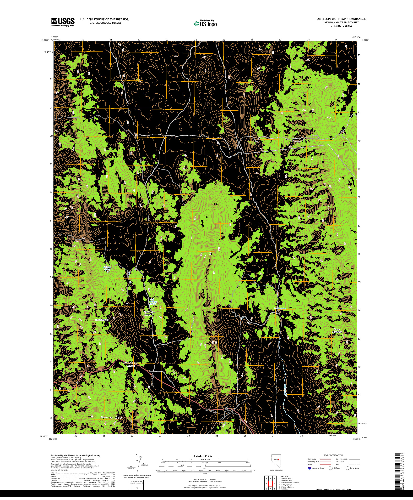 US TOPO 7.5-MINUTE MAP FOR ANTELOPE MOUNTAIN, NV