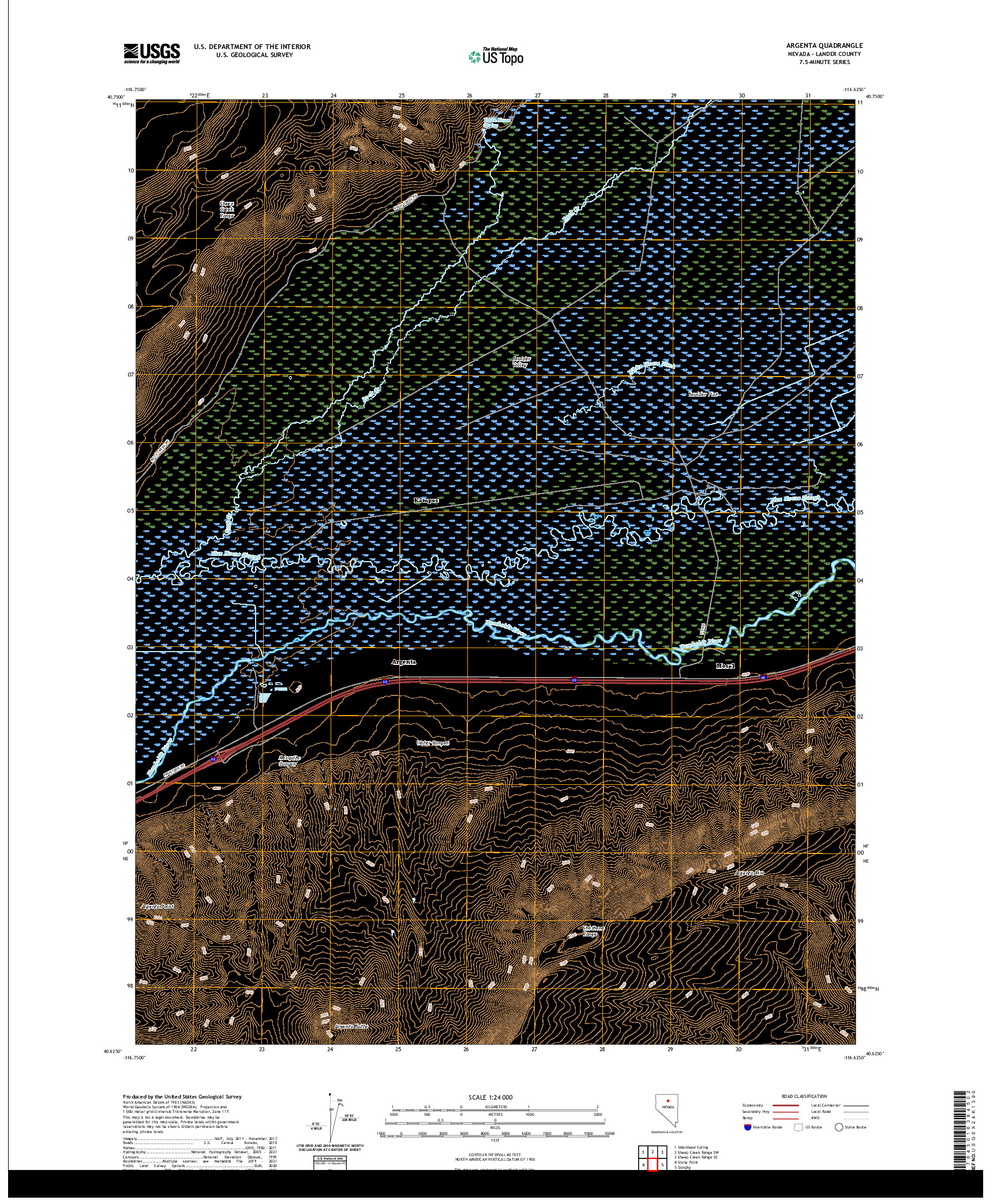 US TOPO 7.5-MINUTE MAP FOR ARGENTA, NV