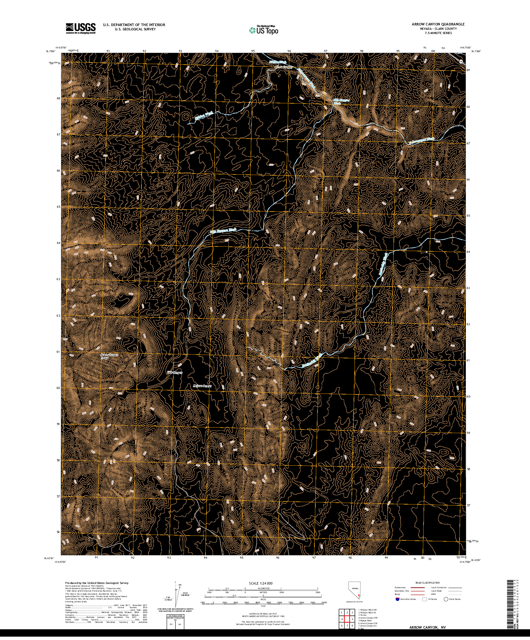 US TOPO 7.5-MINUTE MAP FOR ARROW CANYON, NV