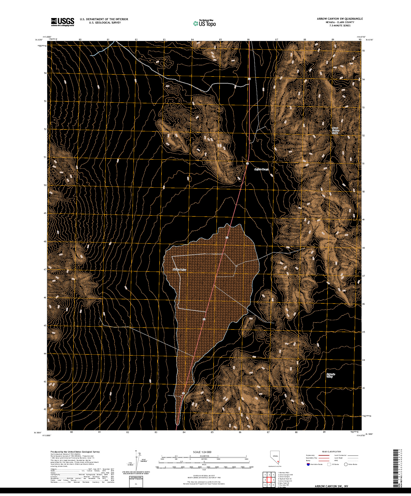 US TOPO 7.5-MINUTE MAP FOR ARROW CANYON SW, NV