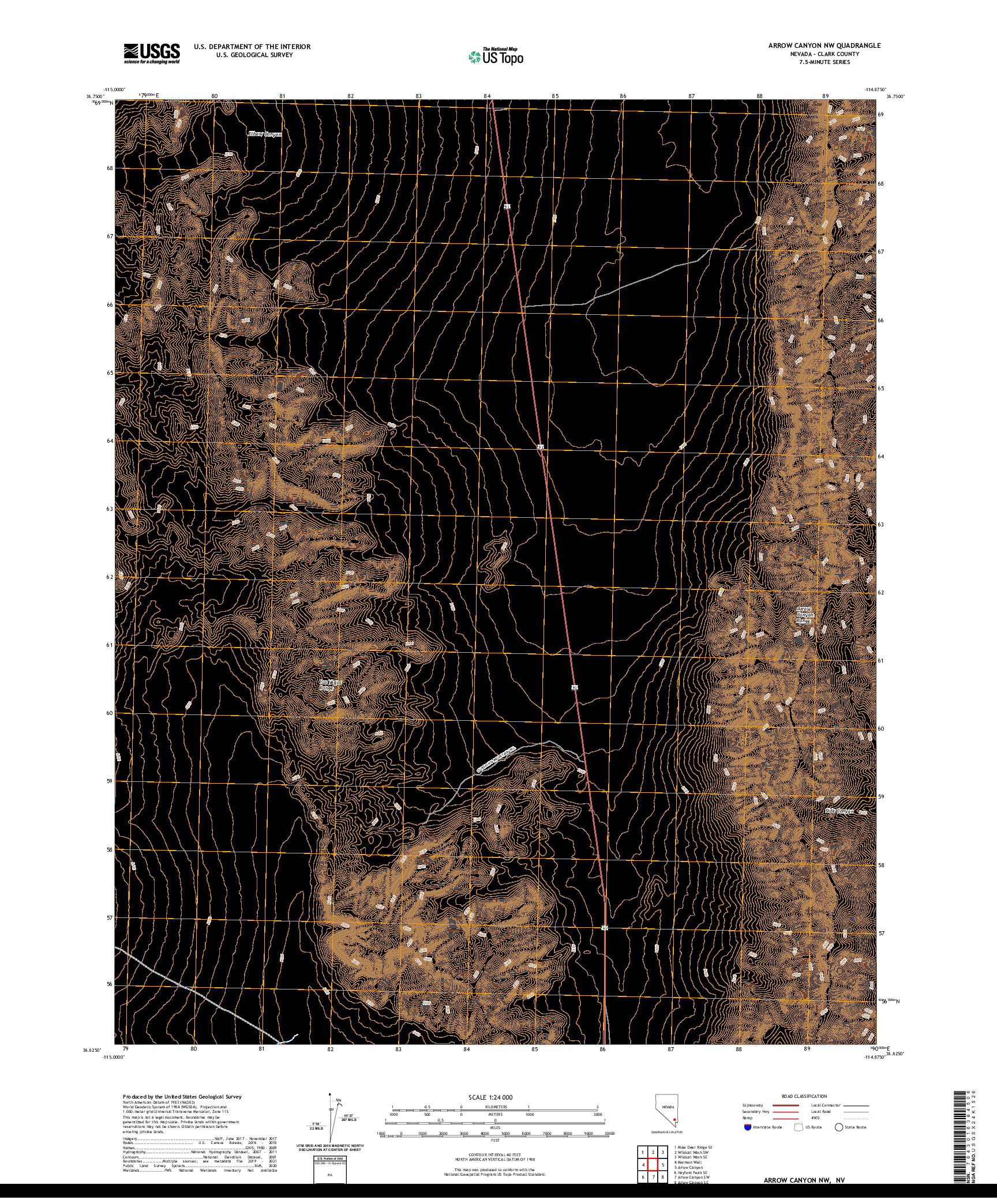 US TOPO 7.5-MINUTE MAP FOR ARROW CANYON NW, NV