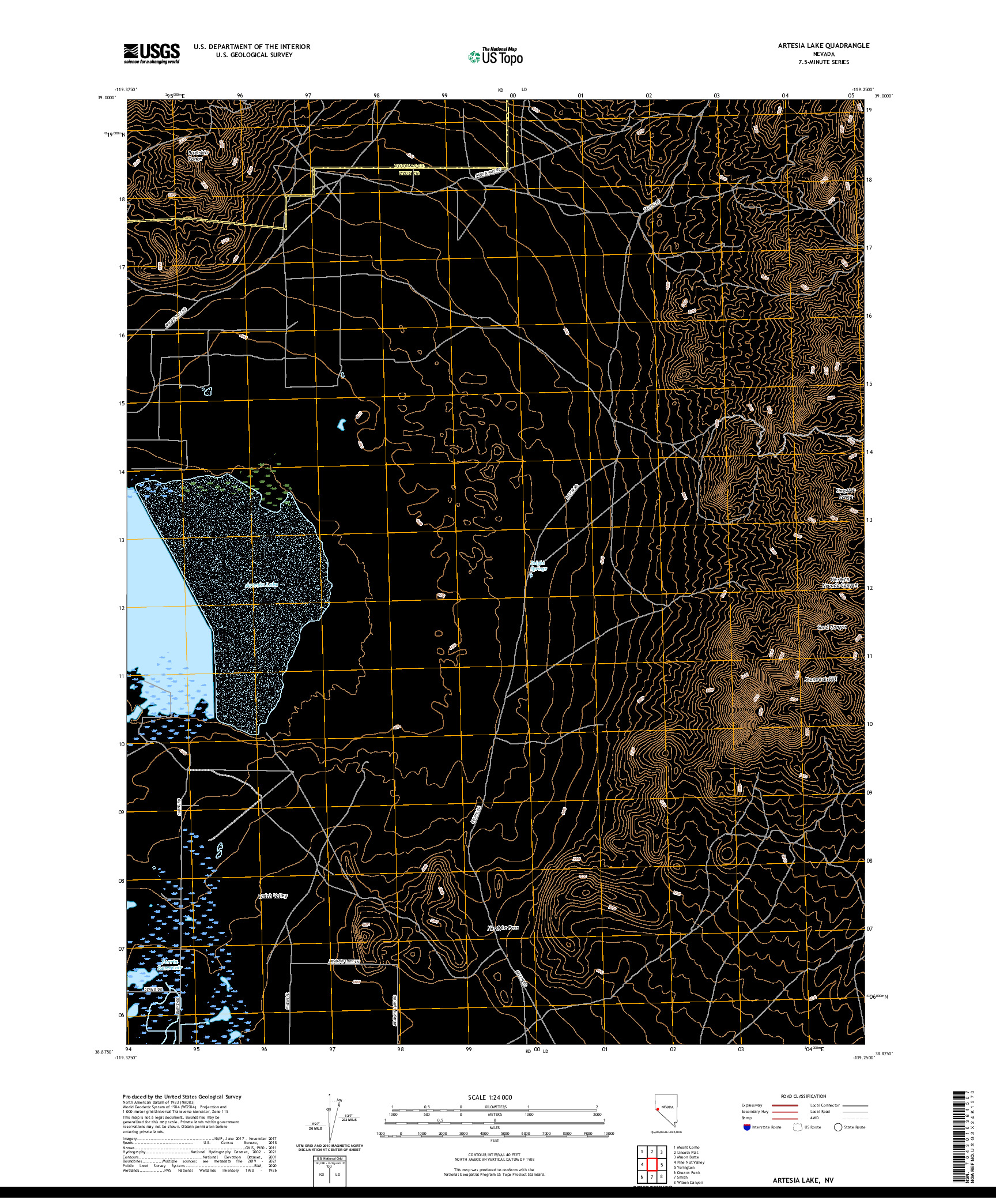 US TOPO 7.5-MINUTE MAP FOR ARTESIA LAKE, NV