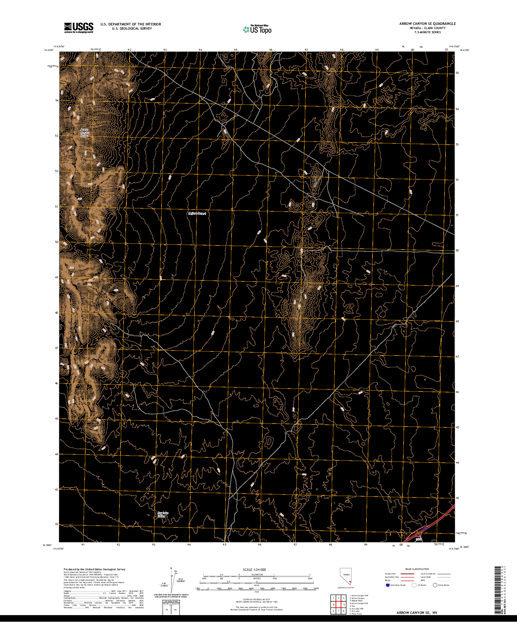 US TOPO 7.5-MINUTE MAP FOR ARROW CANYON SE, NV