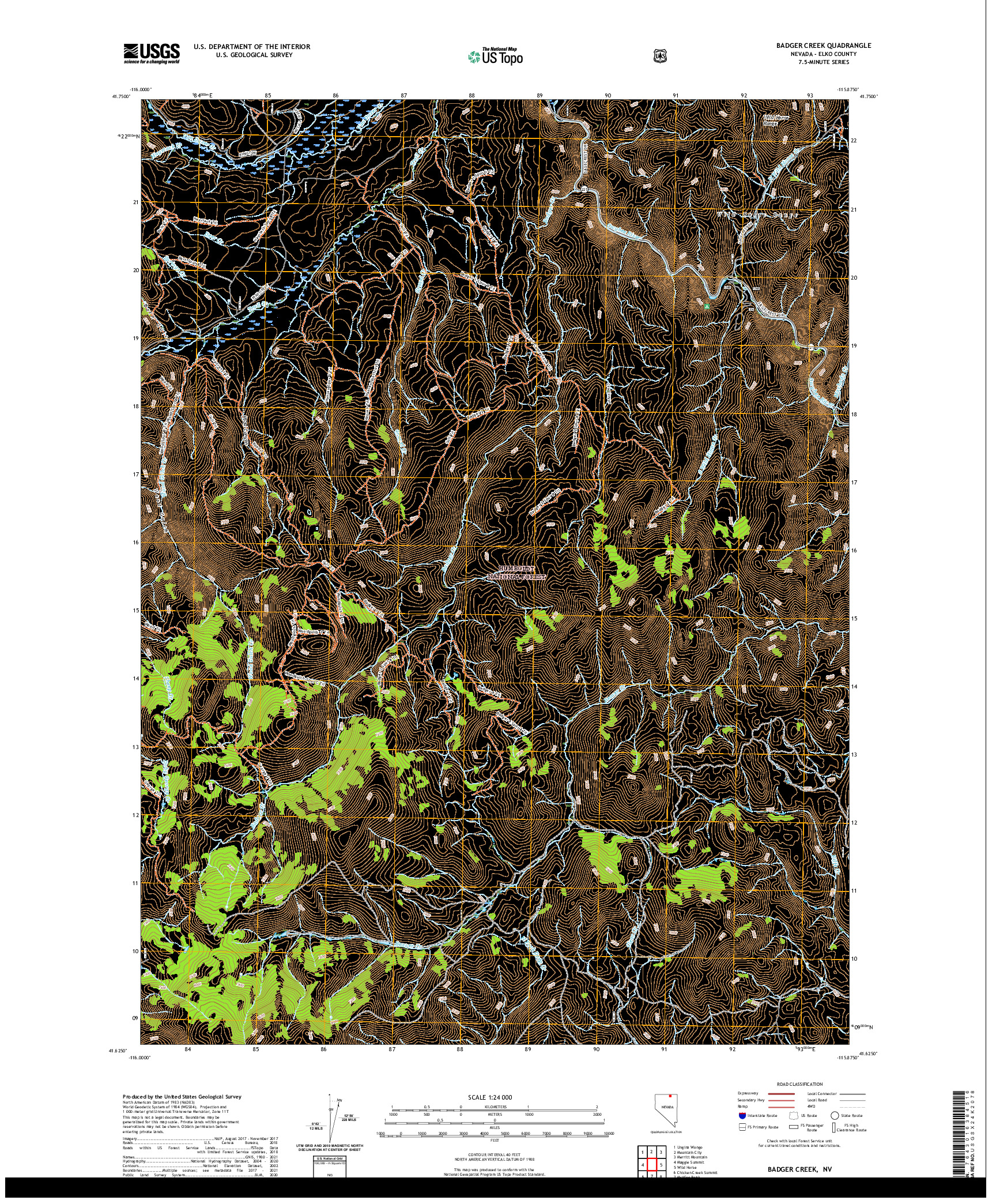 US TOPO 7.5-MINUTE MAP FOR BADGER CREEK, NV