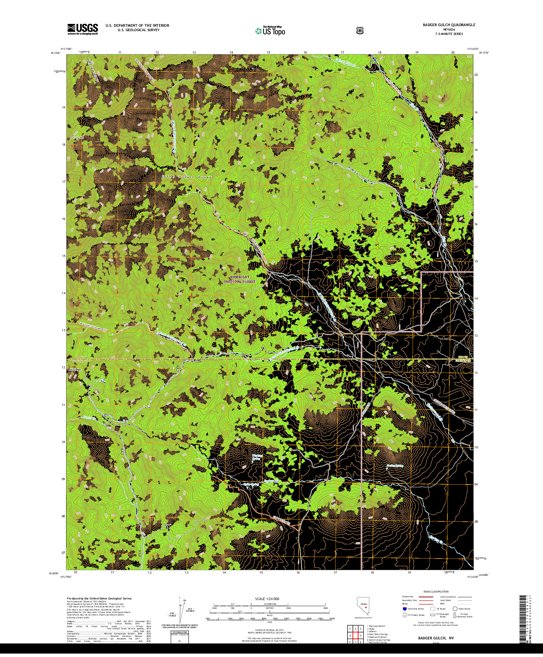 US TOPO 7.5-MINUTE MAP FOR BADGER GULCH, NV