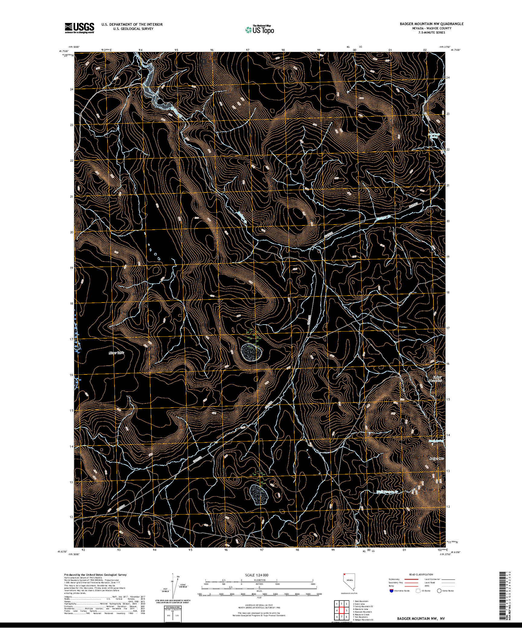 US TOPO 7.5-MINUTE MAP FOR BADGER MOUNTAIN NW, NV
