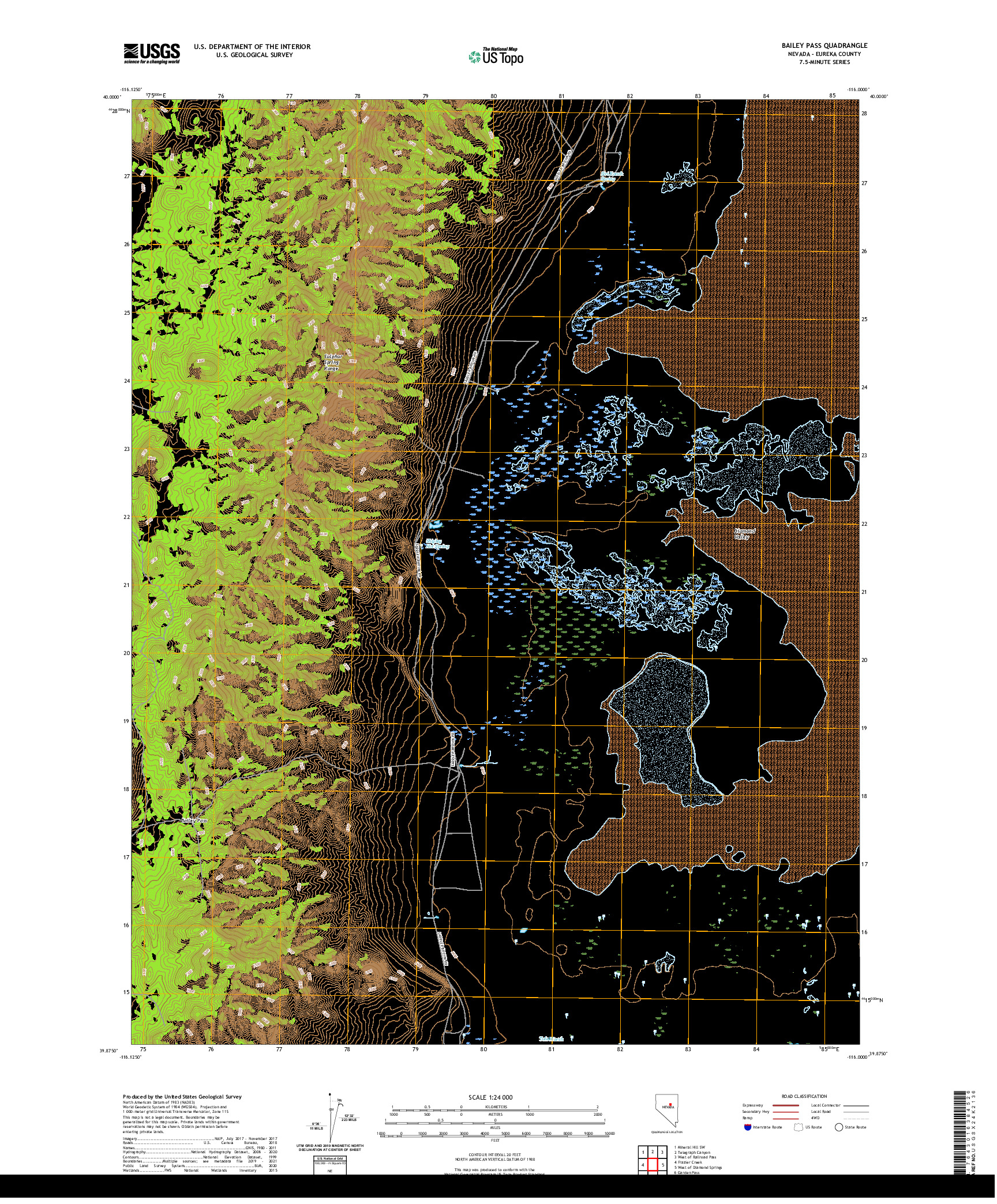 US TOPO 7.5-MINUTE MAP FOR BAILEY PASS, NV