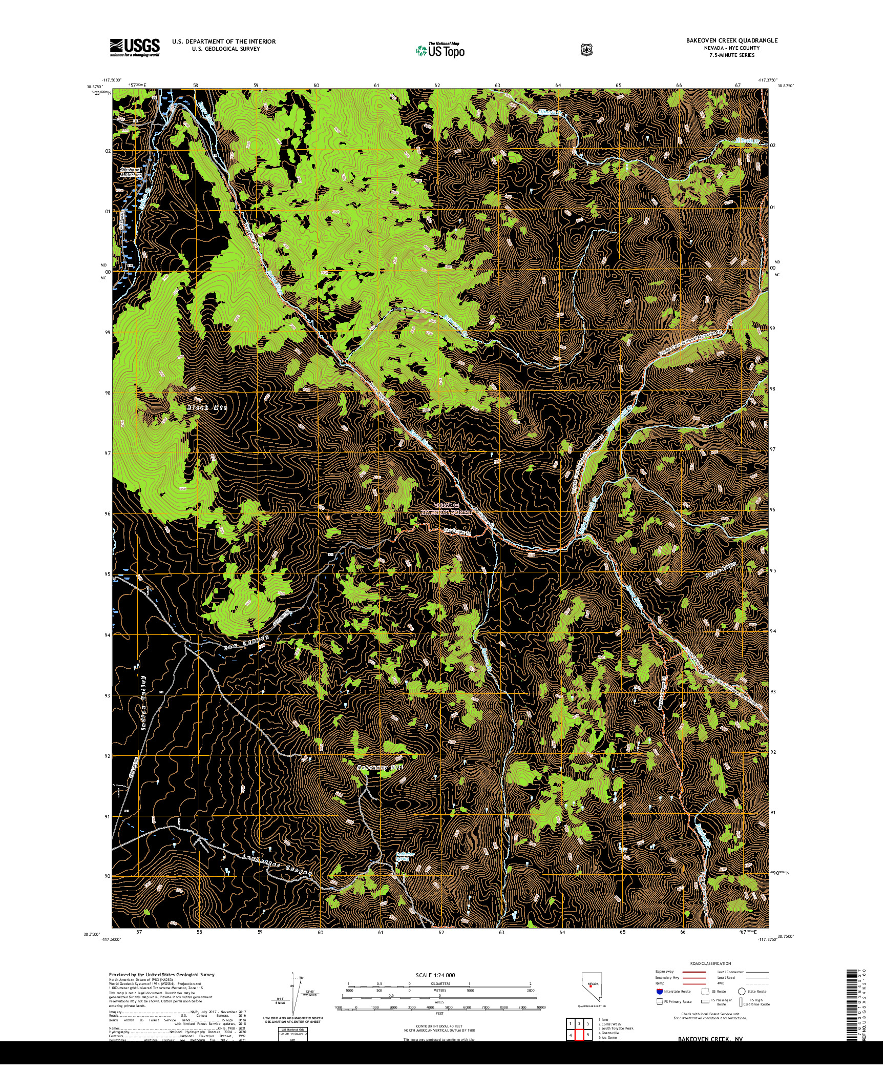 US TOPO 7.5-MINUTE MAP FOR BAKEOVEN CREEK, NV