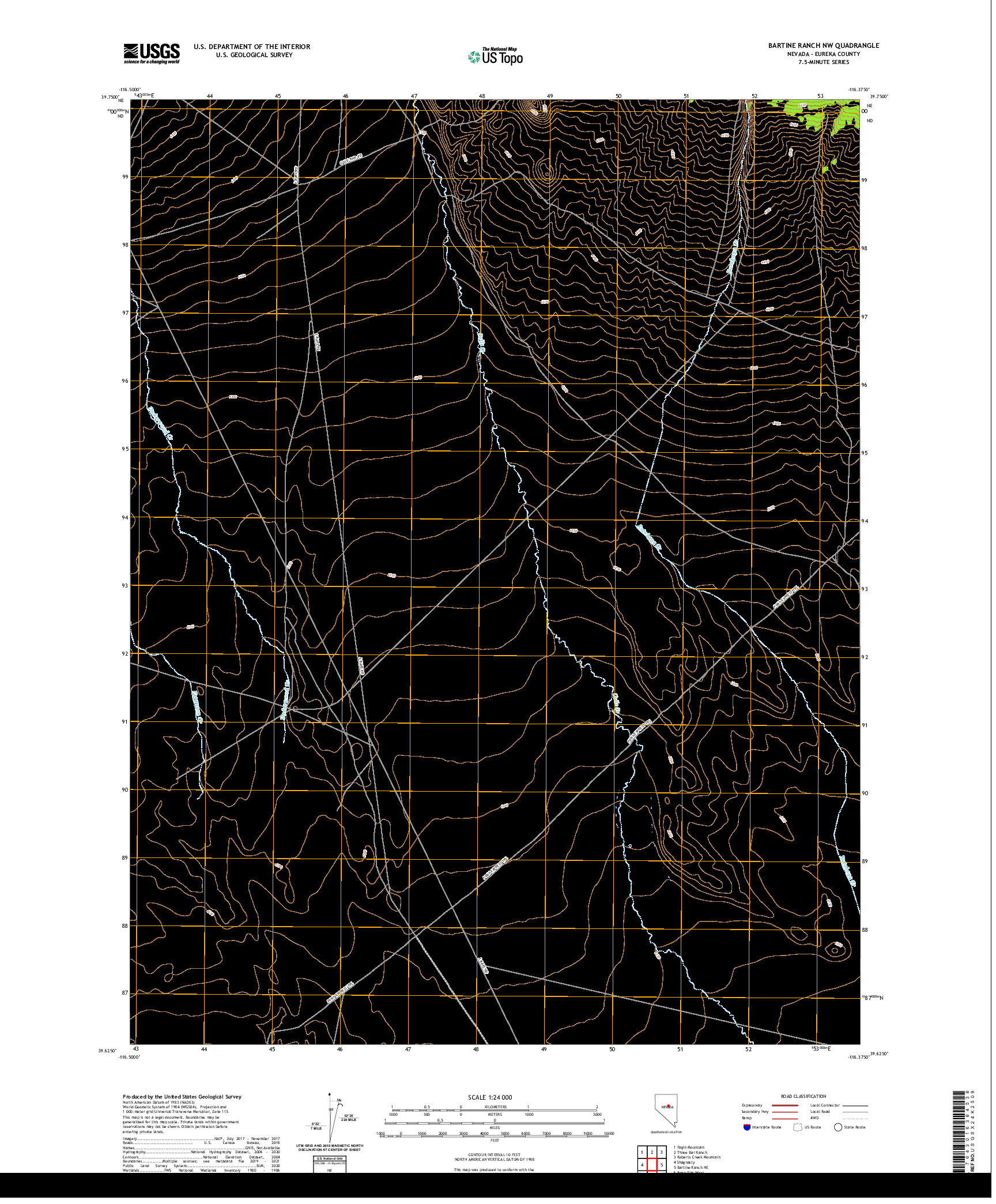 US TOPO 7.5-MINUTE MAP FOR BARTINE RANCH NW, NV