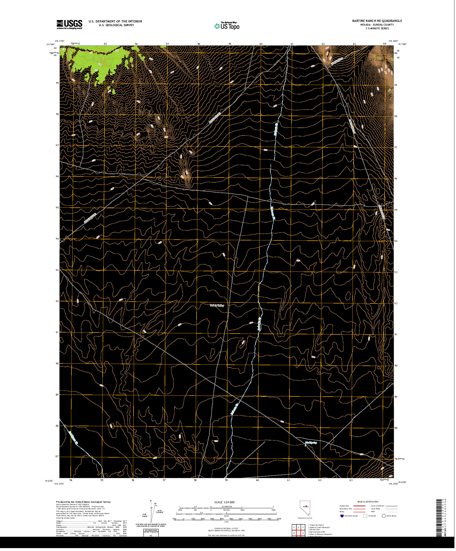 US TOPO 7.5-MINUTE MAP FOR BARTINE RANCH NE, NV