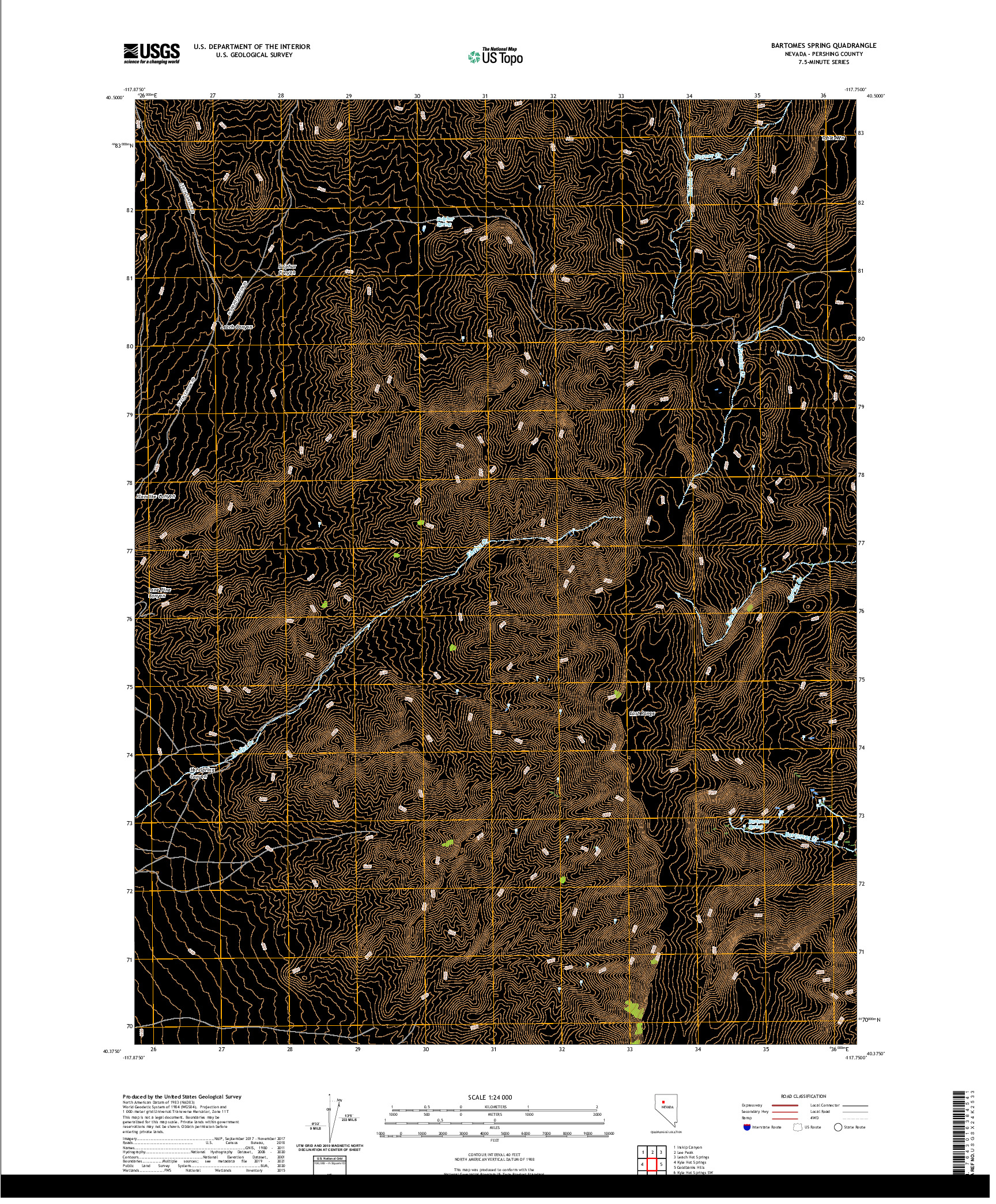 US TOPO 7.5-MINUTE MAP FOR BARTOMES SPRING, NV
