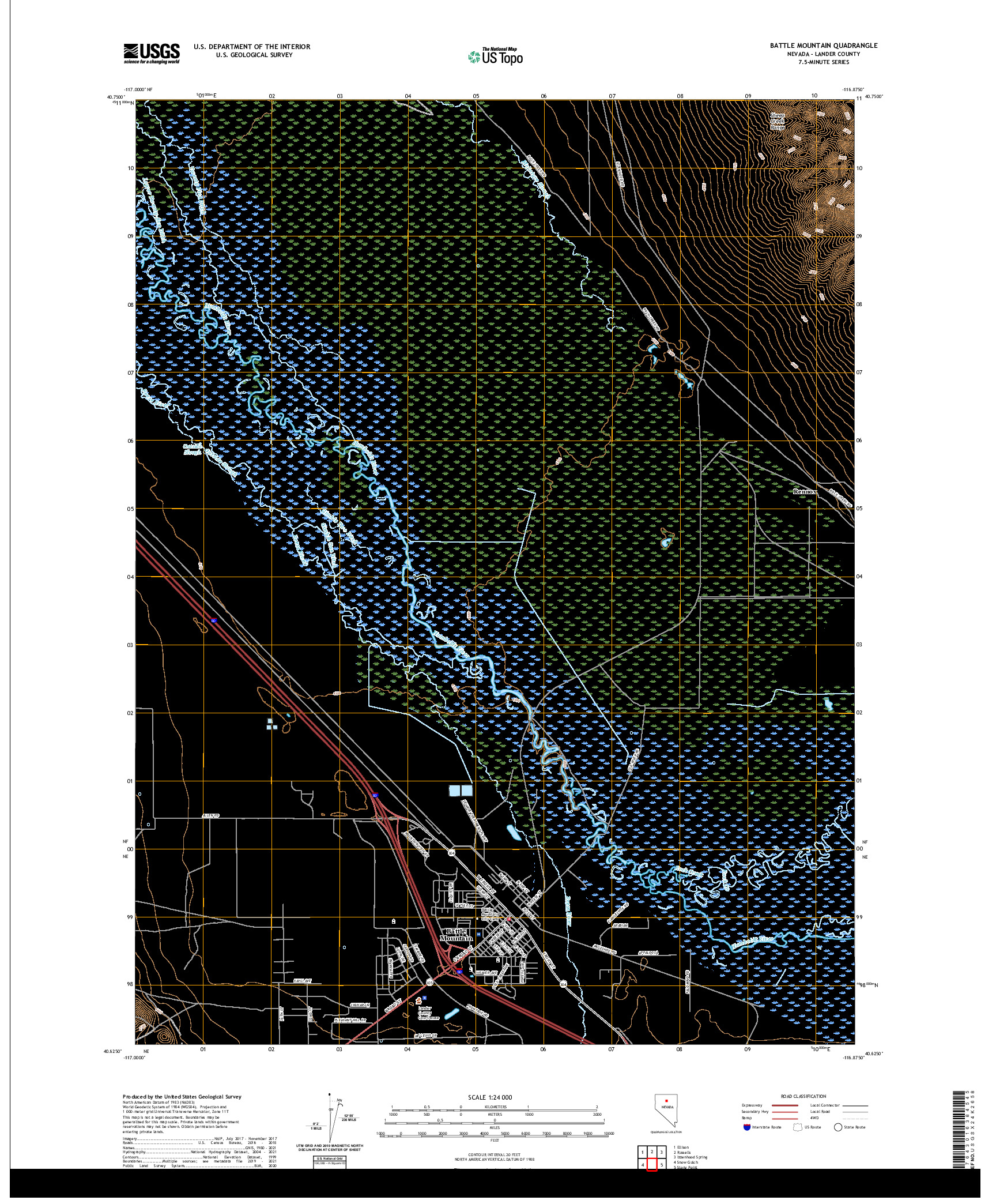 US TOPO 7.5-MINUTE MAP FOR BATTLE MOUNTAIN, NV