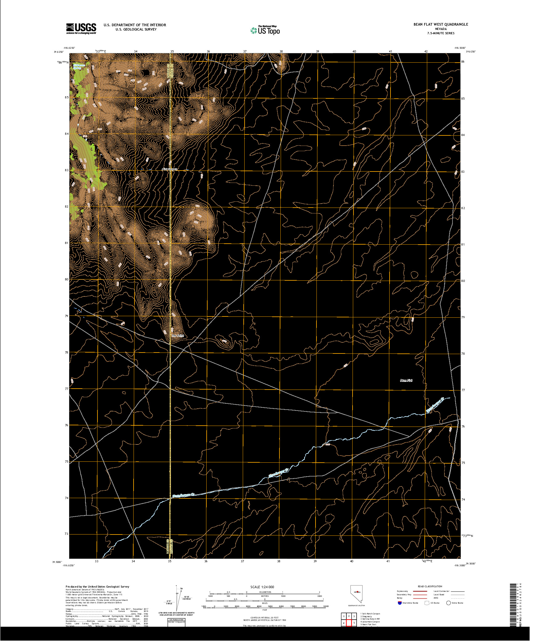US TOPO 7.5-MINUTE MAP FOR BEAN FLAT WEST, NV