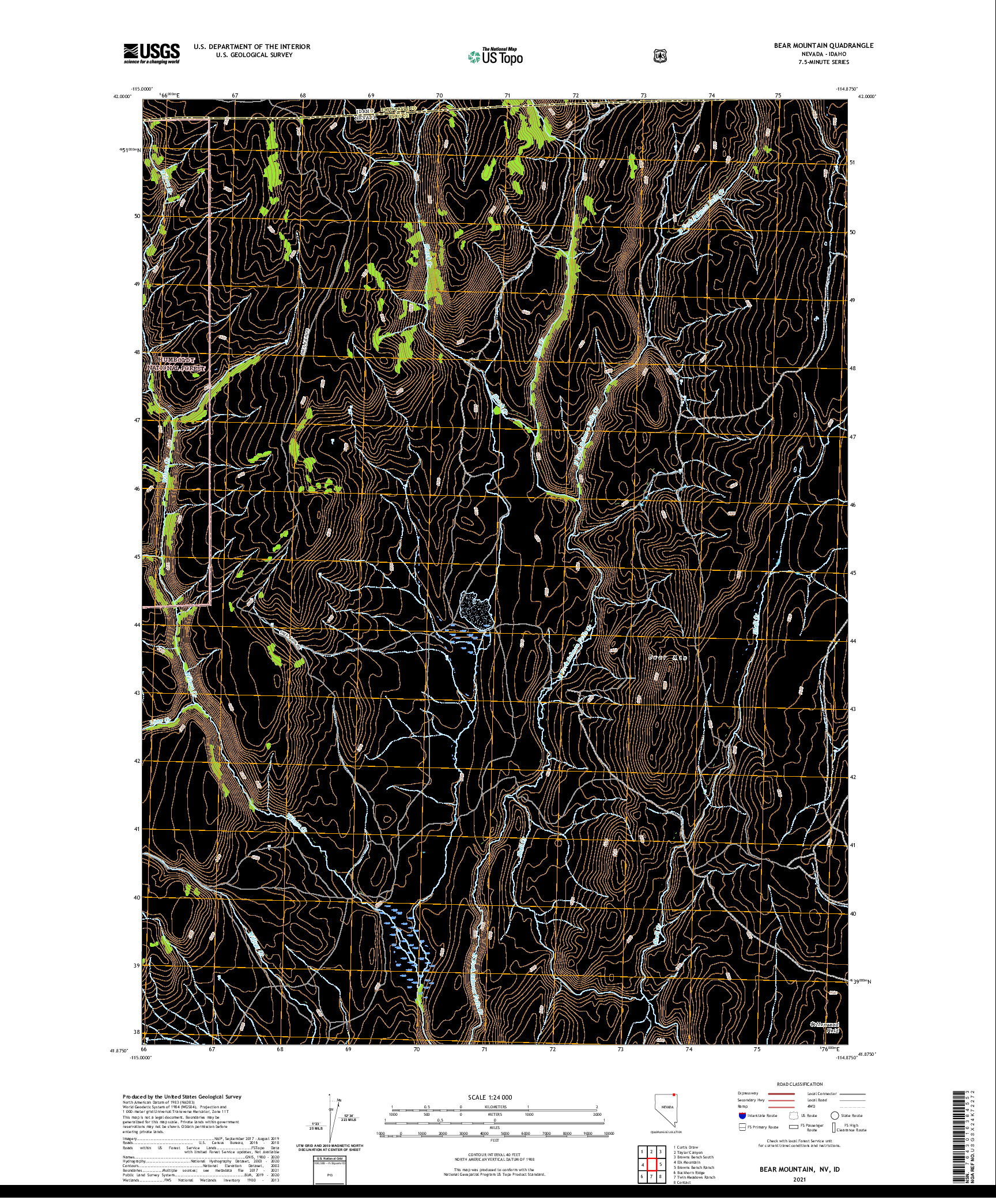 US TOPO 7.5-MINUTE MAP FOR BEAR MOUNTAIN, NV,ID