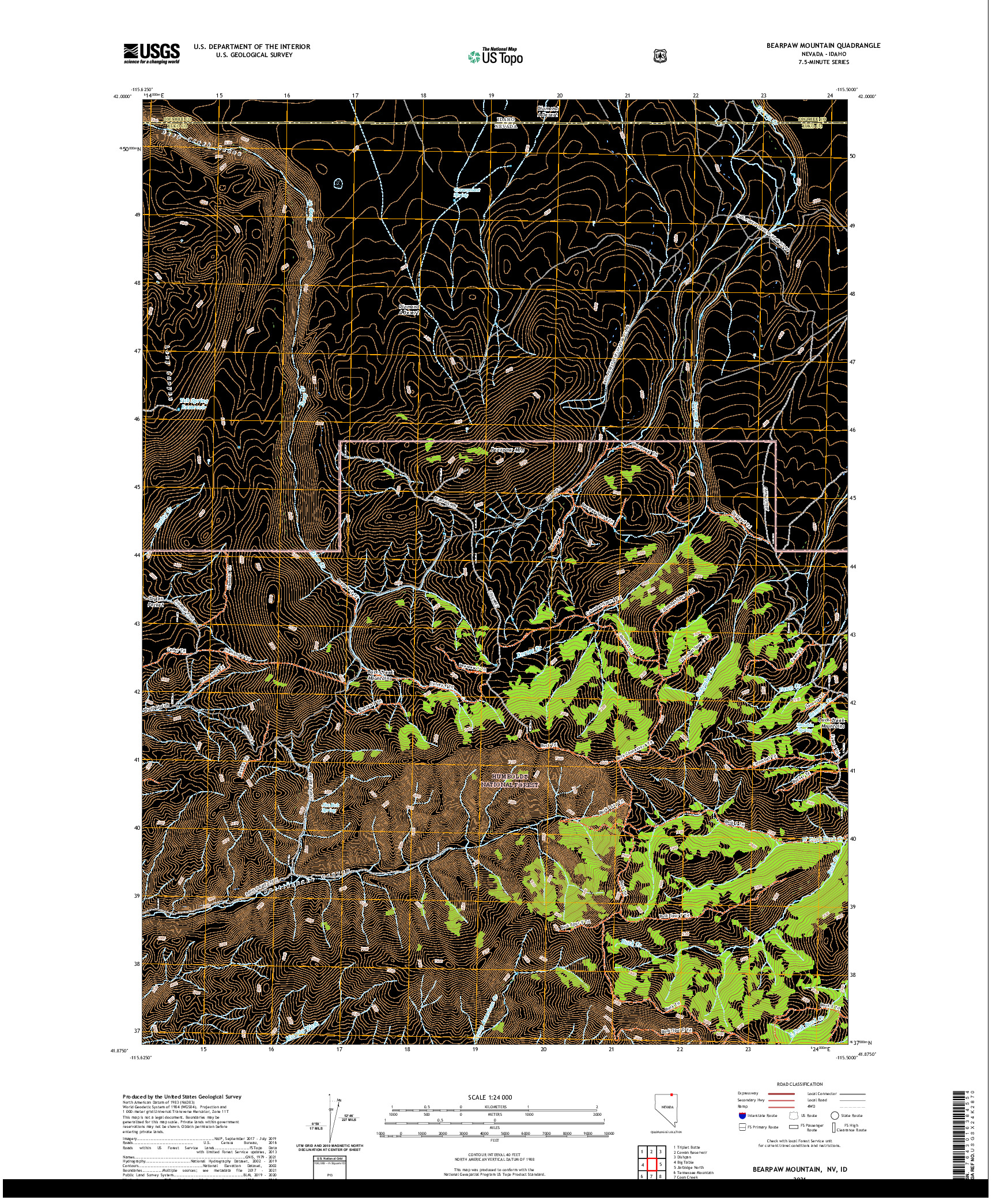 US TOPO 7.5-MINUTE MAP FOR BEARPAW MOUNTAIN, NV,ID