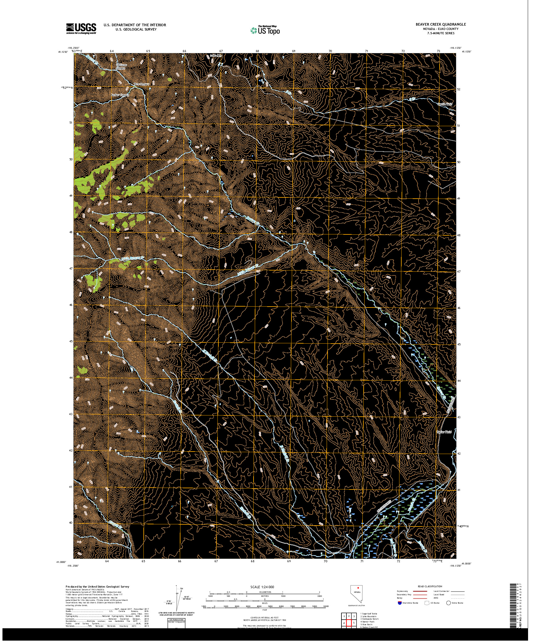 US TOPO 7.5-MINUTE MAP FOR BEAVER CREEK, NV