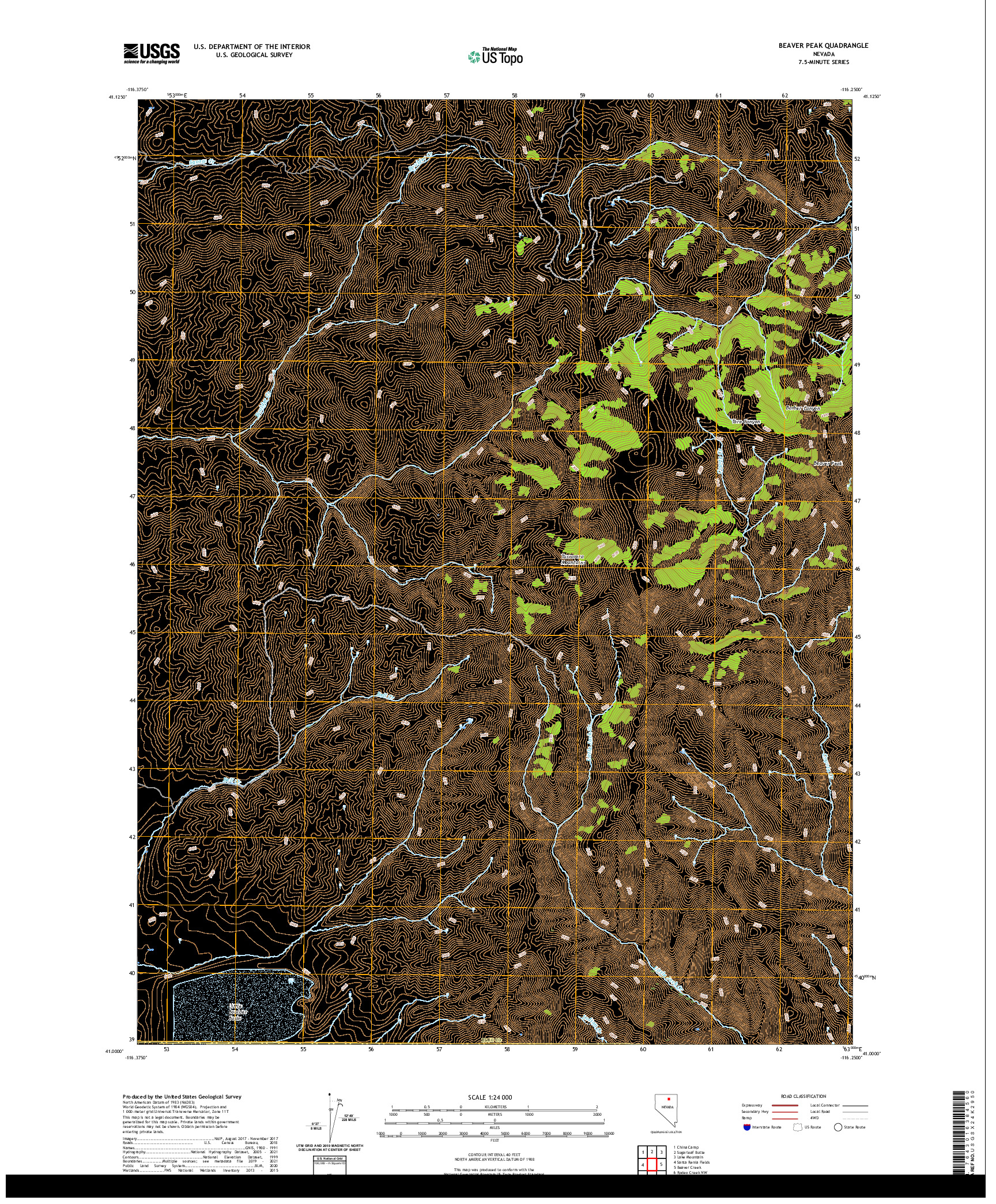 US TOPO 7.5-MINUTE MAP FOR BEAVER PEAK, NV