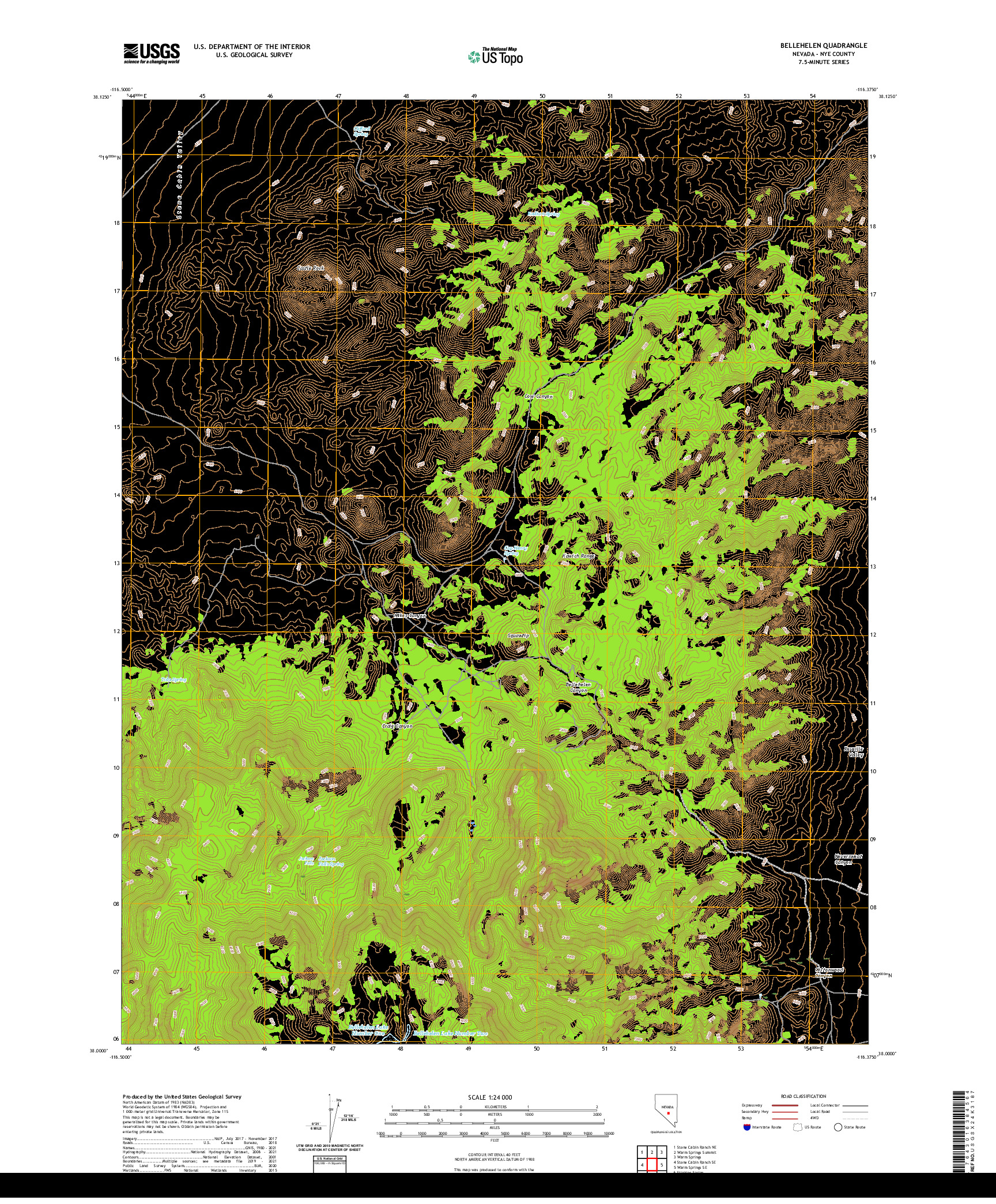 US TOPO 7.5-MINUTE MAP FOR BELLEHELEN, NV