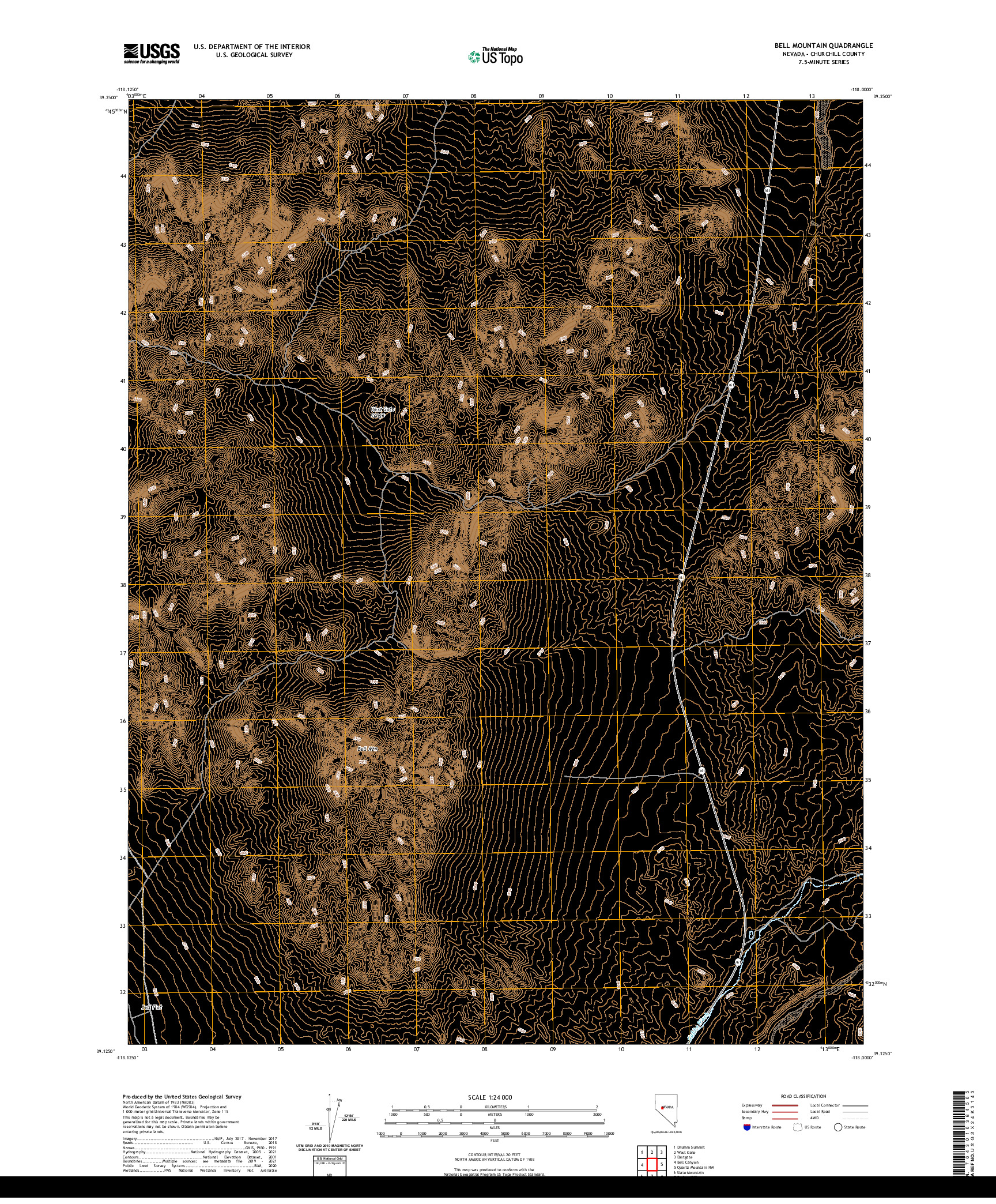 US TOPO 7.5-MINUTE MAP FOR BELL MOUNTAIN, NV