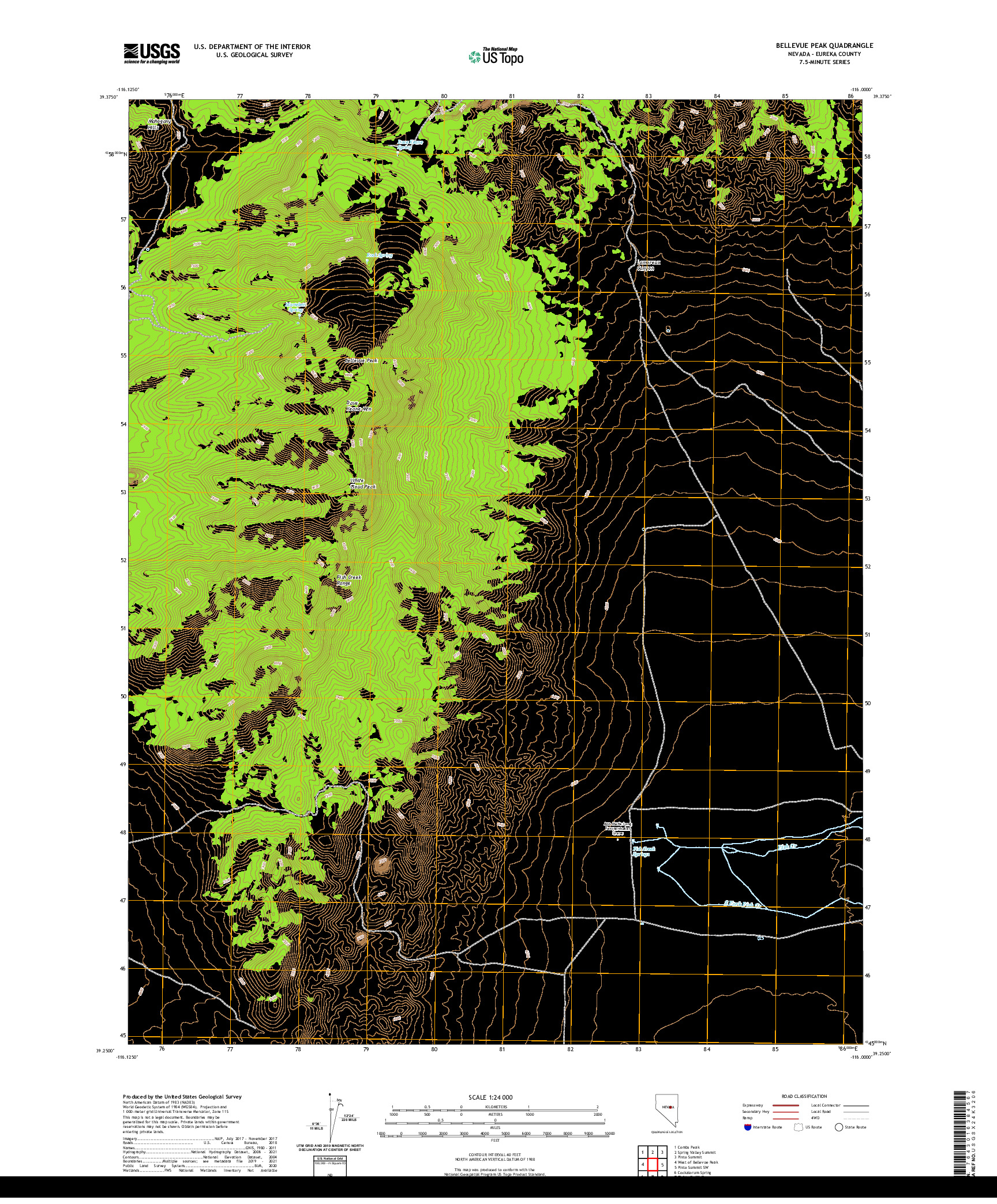 US TOPO 7.5-MINUTE MAP FOR BELLEVUE PEAK, NV