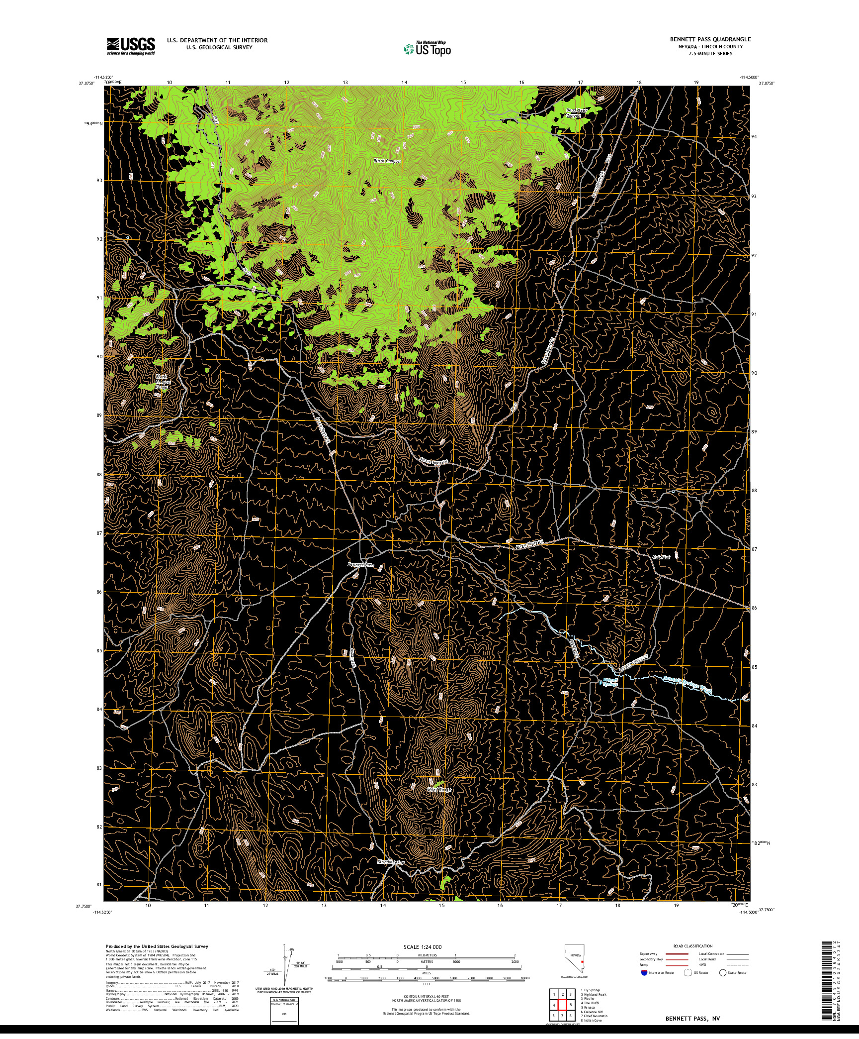 US TOPO 7.5-MINUTE MAP FOR BENNETT PASS, NV