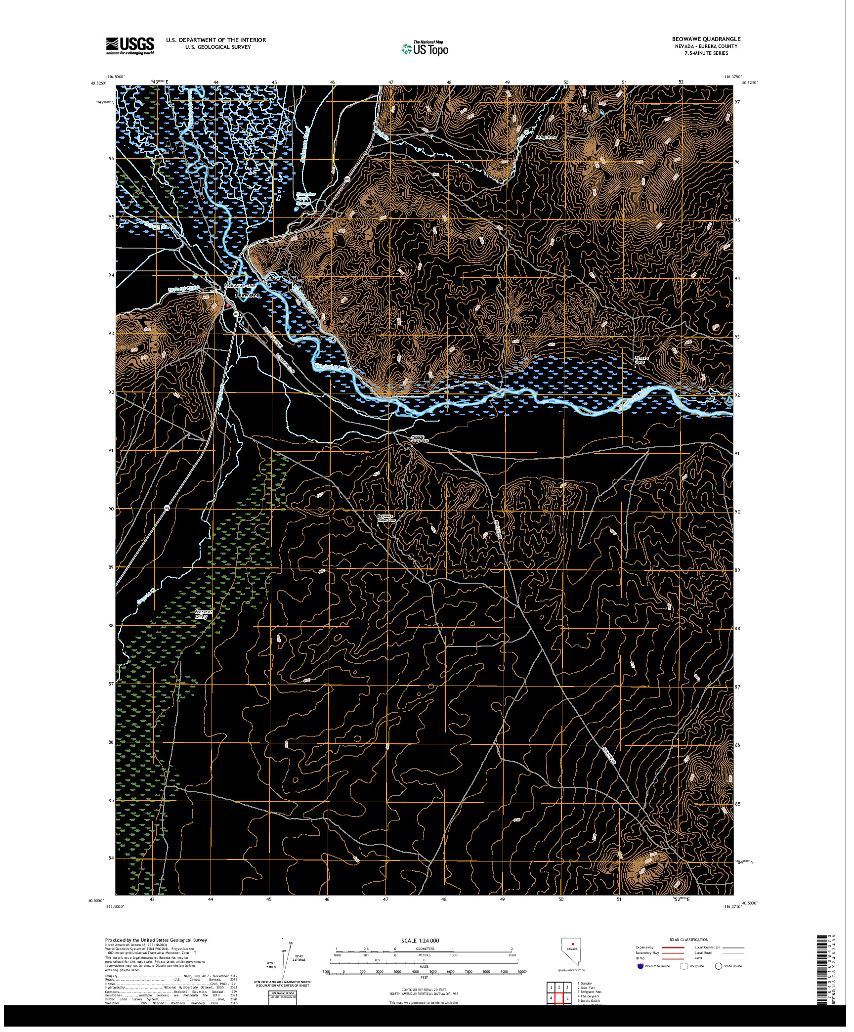 US TOPO 7.5-MINUTE MAP FOR BEOWAWE, NV