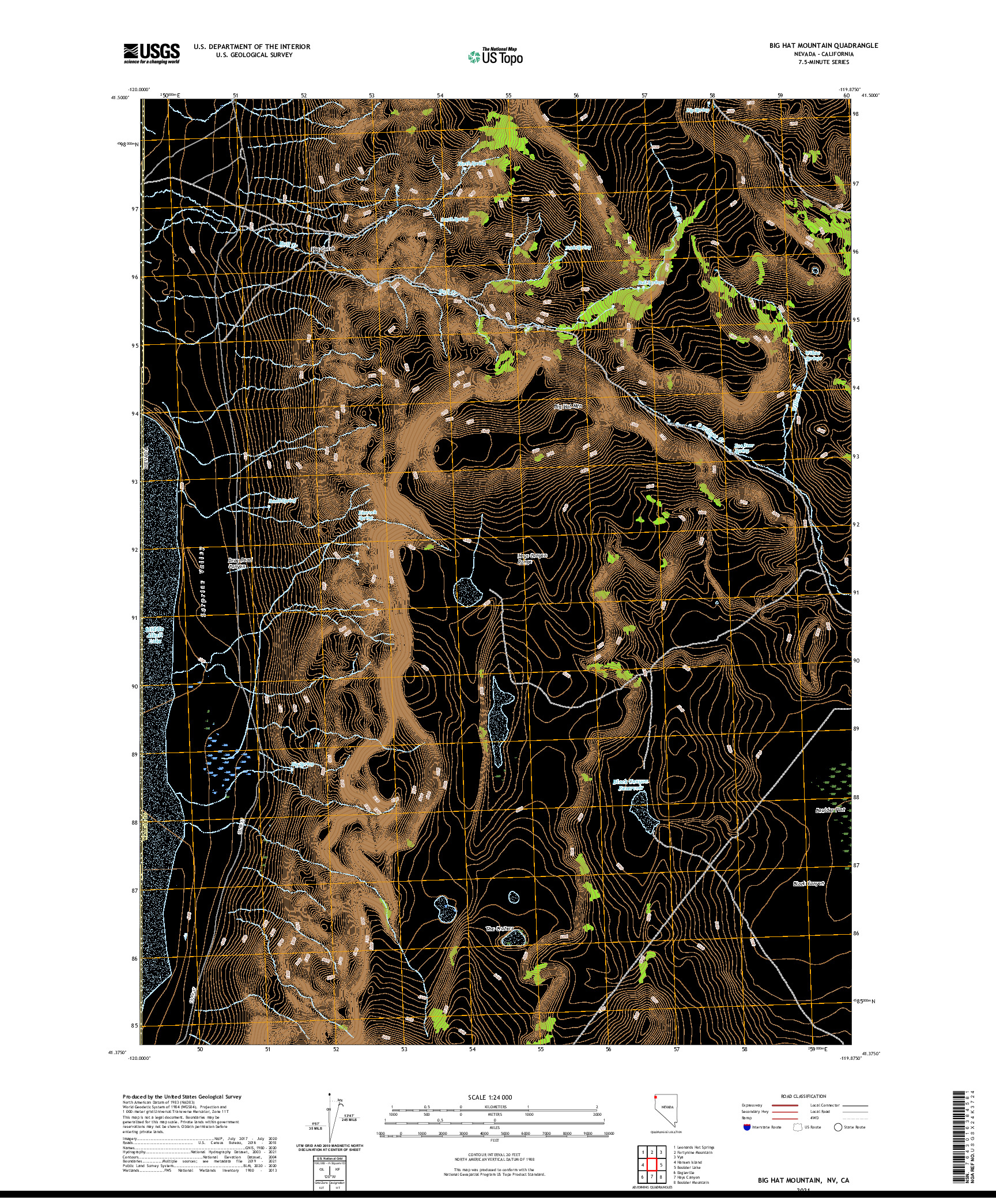 US TOPO 7.5-MINUTE MAP FOR BIG HAT MOUNTAIN, NV,CA