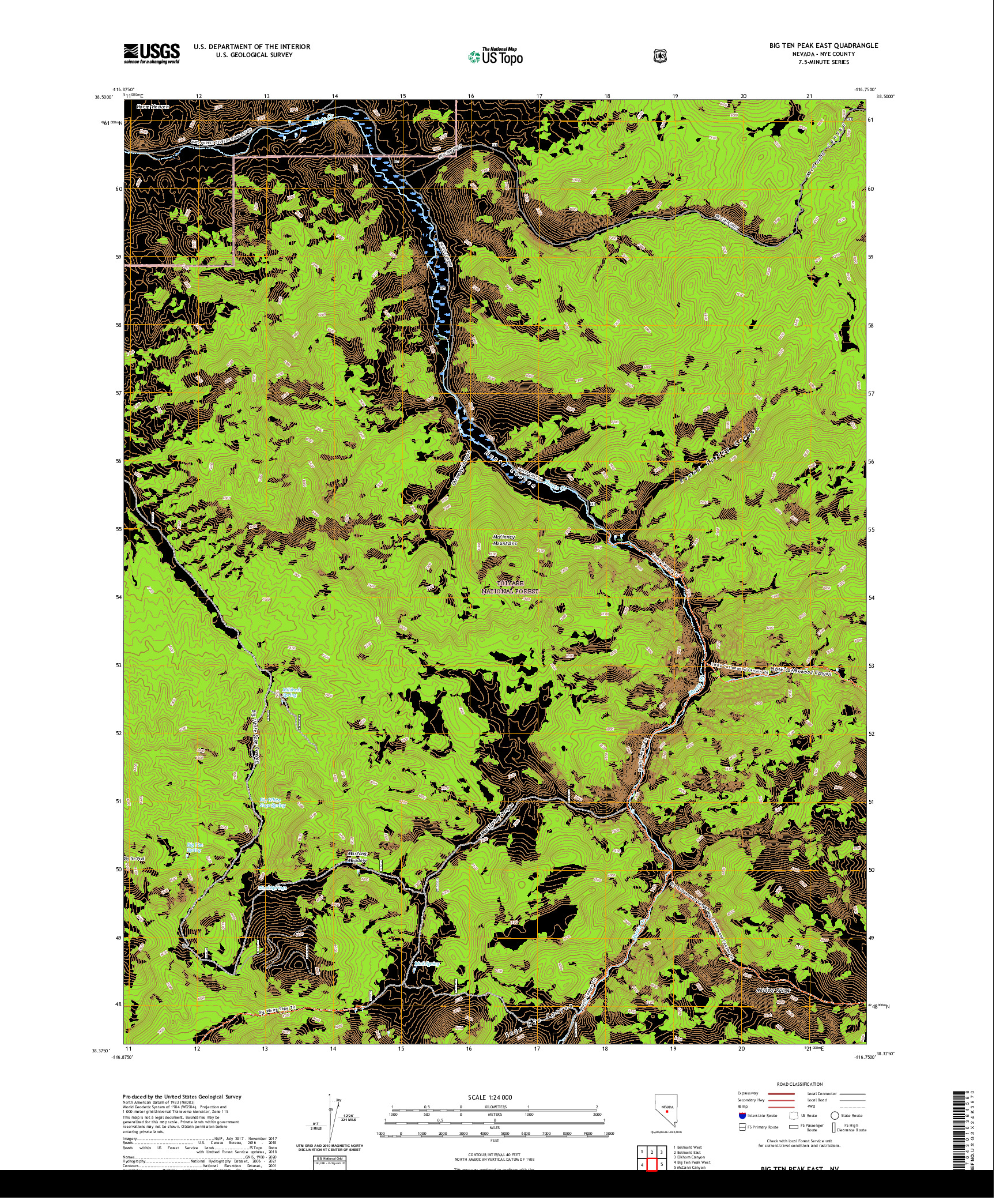 US TOPO 7.5-MINUTE MAP FOR BIG TEN PEAK EAST, NV