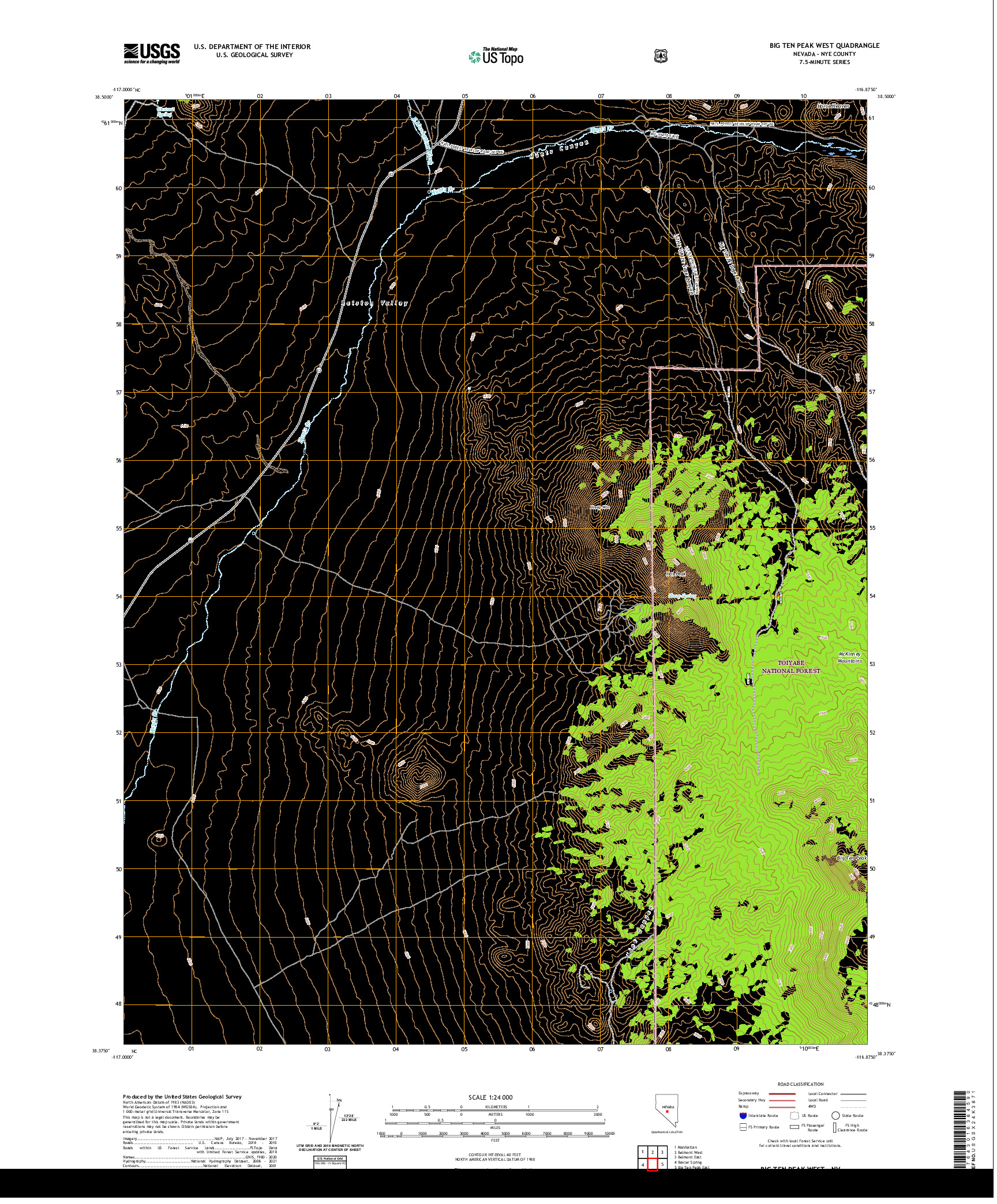 US TOPO 7.5-MINUTE MAP FOR BIG TEN PEAK WEST, NV