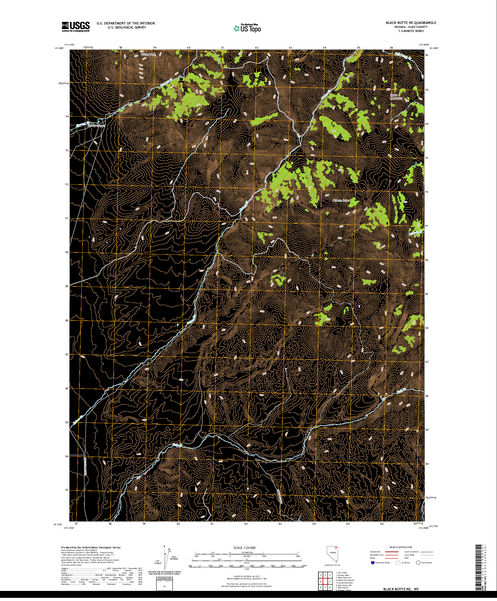 US TOPO 7.5-MINUTE MAP FOR BLACK BUTTE NE, NV