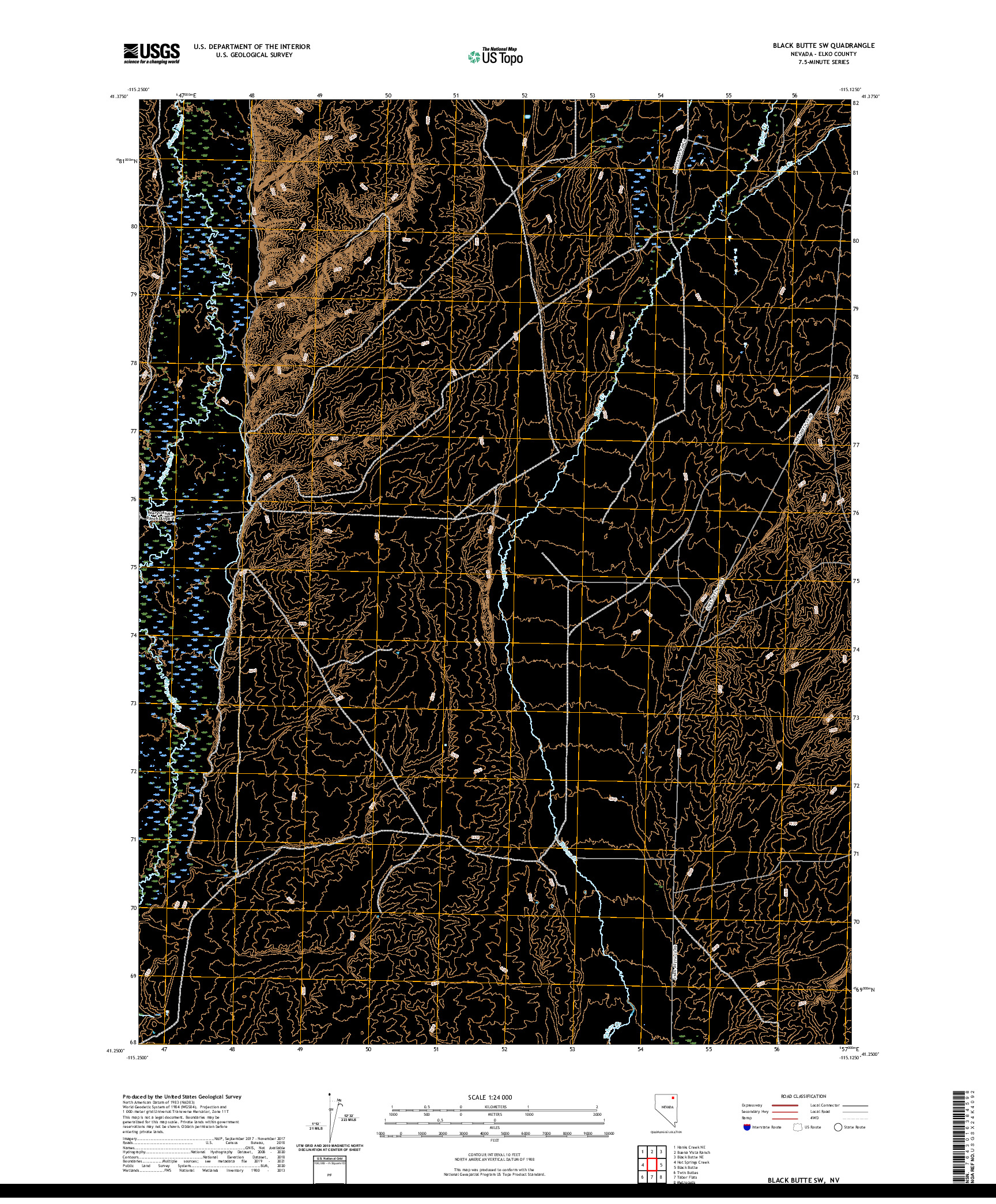 US TOPO 7.5-MINUTE MAP FOR BLACK BUTTE SW, NV