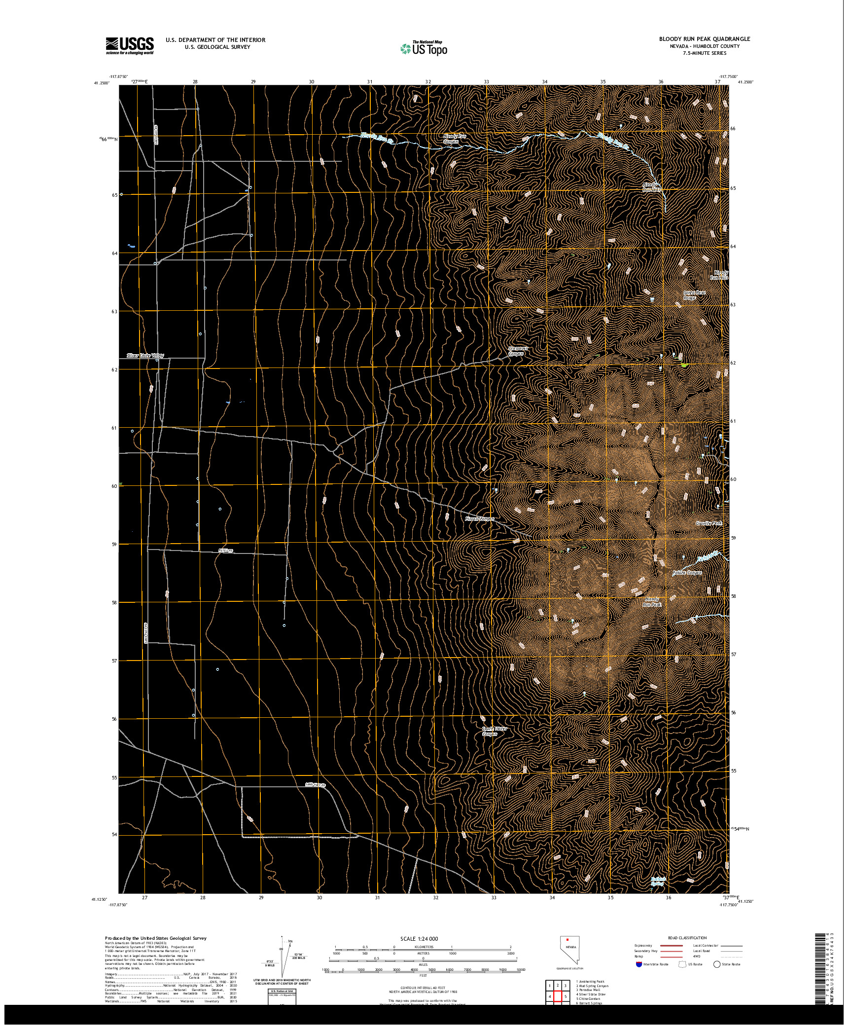 US TOPO 7.5-MINUTE MAP FOR BLOODY RUN PEAK, NV