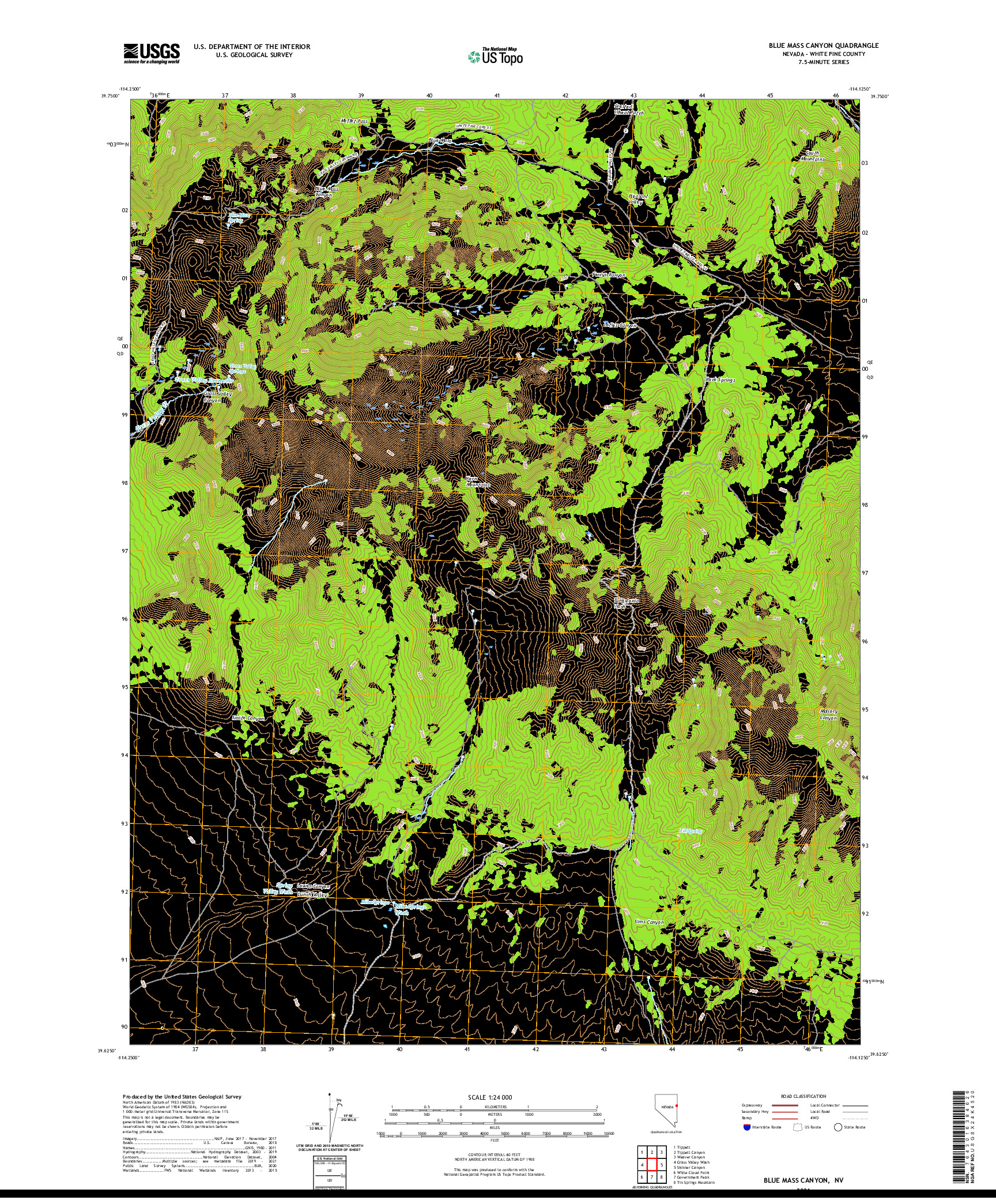 US TOPO 7.5-MINUTE MAP FOR BLUE MASS CANYON, NV