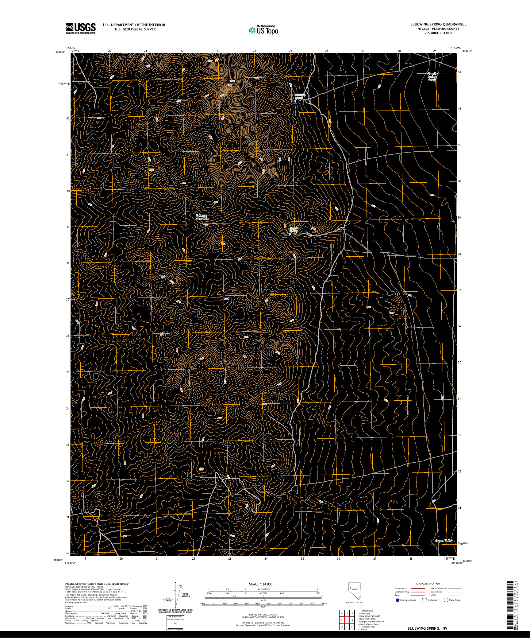 US TOPO 7.5-MINUTE MAP FOR BLUEWING SPRING, NV