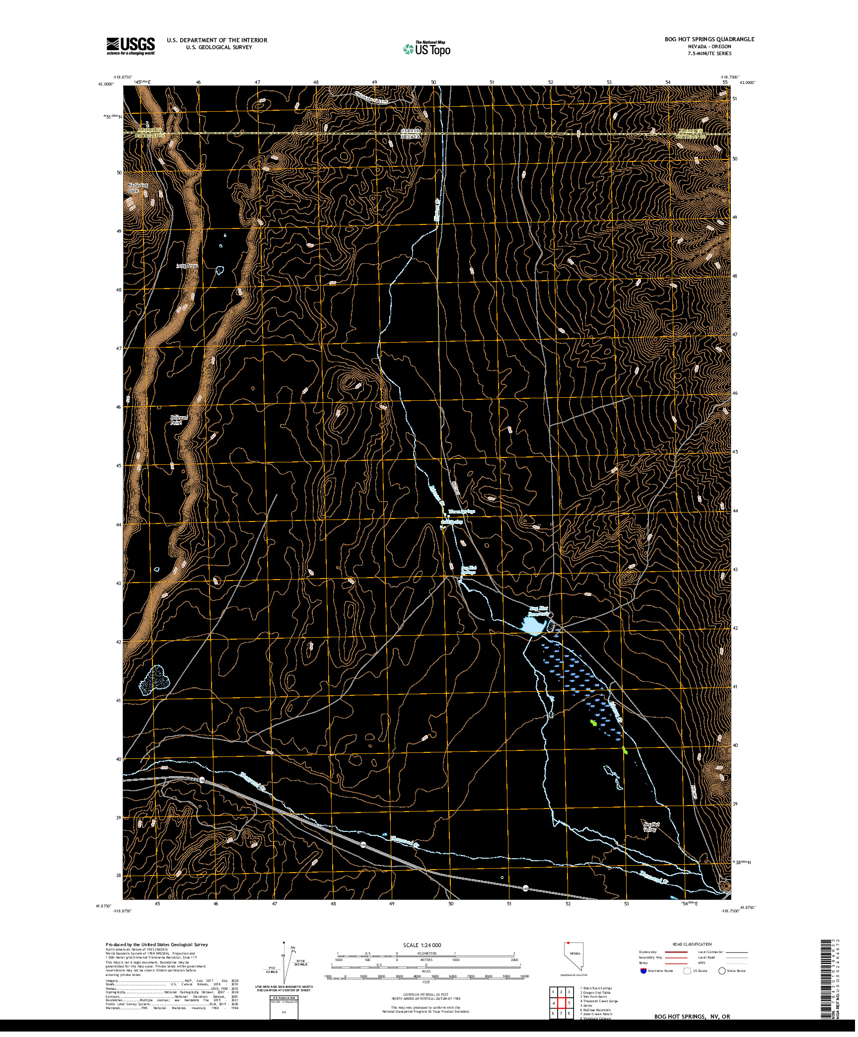 US TOPO 7.5-MINUTE MAP FOR BOG HOT SPRINGS, NV,OR