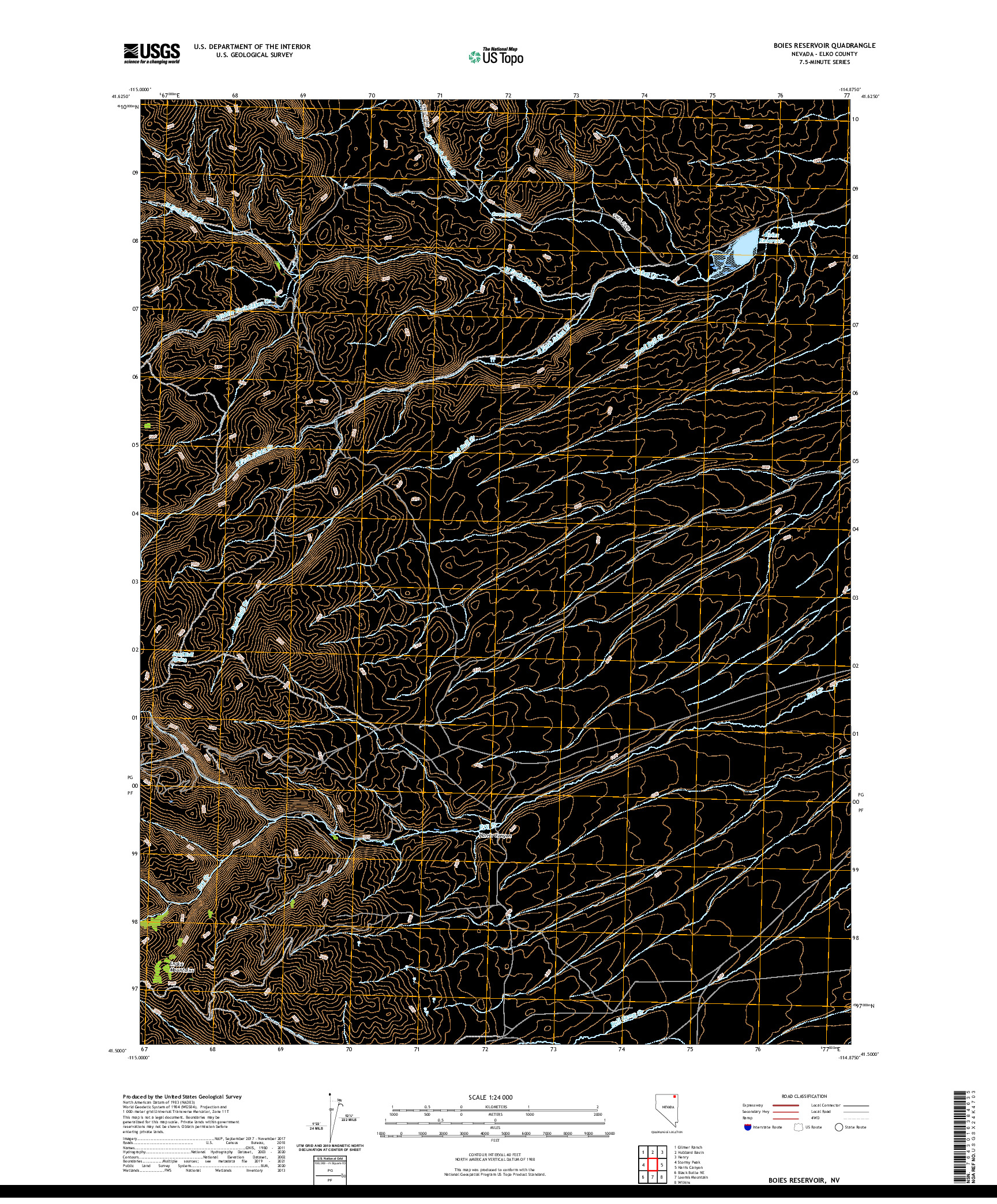 US TOPO 7.5-MINUTE MAP FOR BOIES RESERVOIR, NV