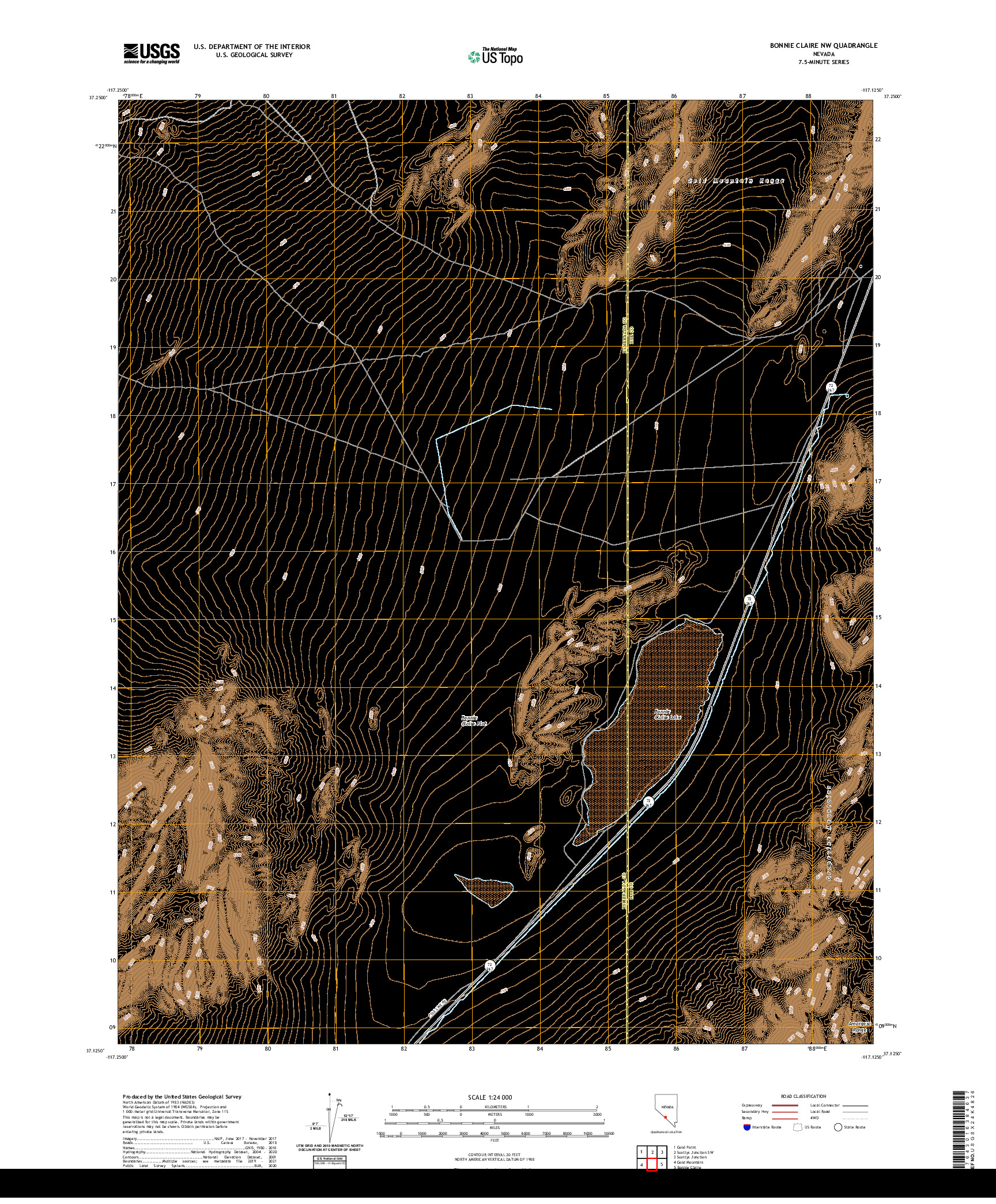 US TOPO 7.5-MINUTE MAP FOR BONNIE CLAIRE NW, NV