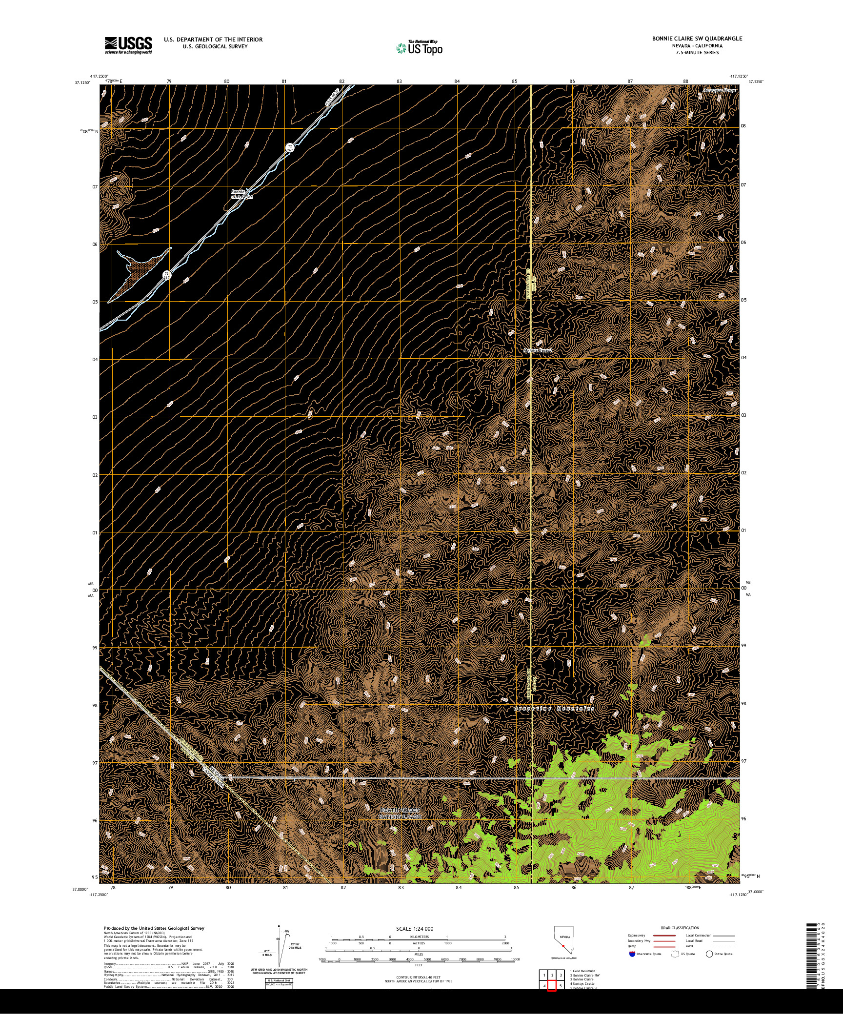 US TOPO 7.5-MINUTE MAP FOR BONNIE CLAIRE SW, NV,CA