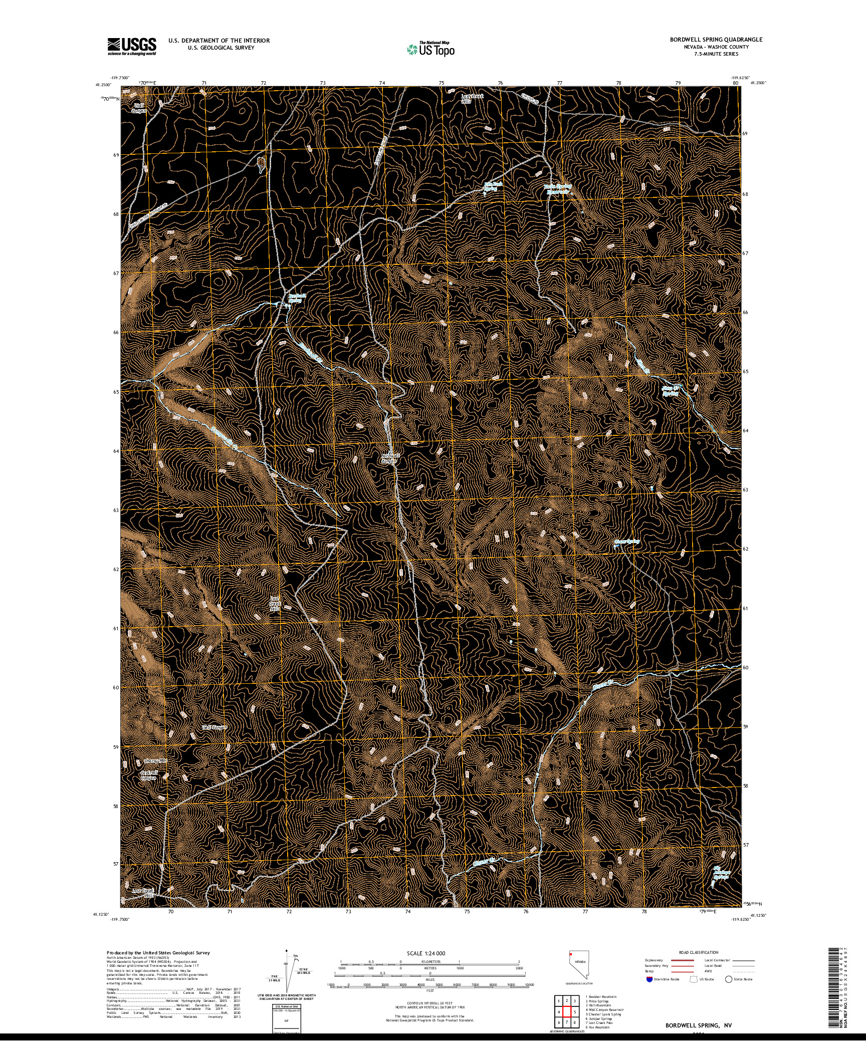 US TOPO 7.5-MINUTE MAP FOR BORDWELL SPRING, NV