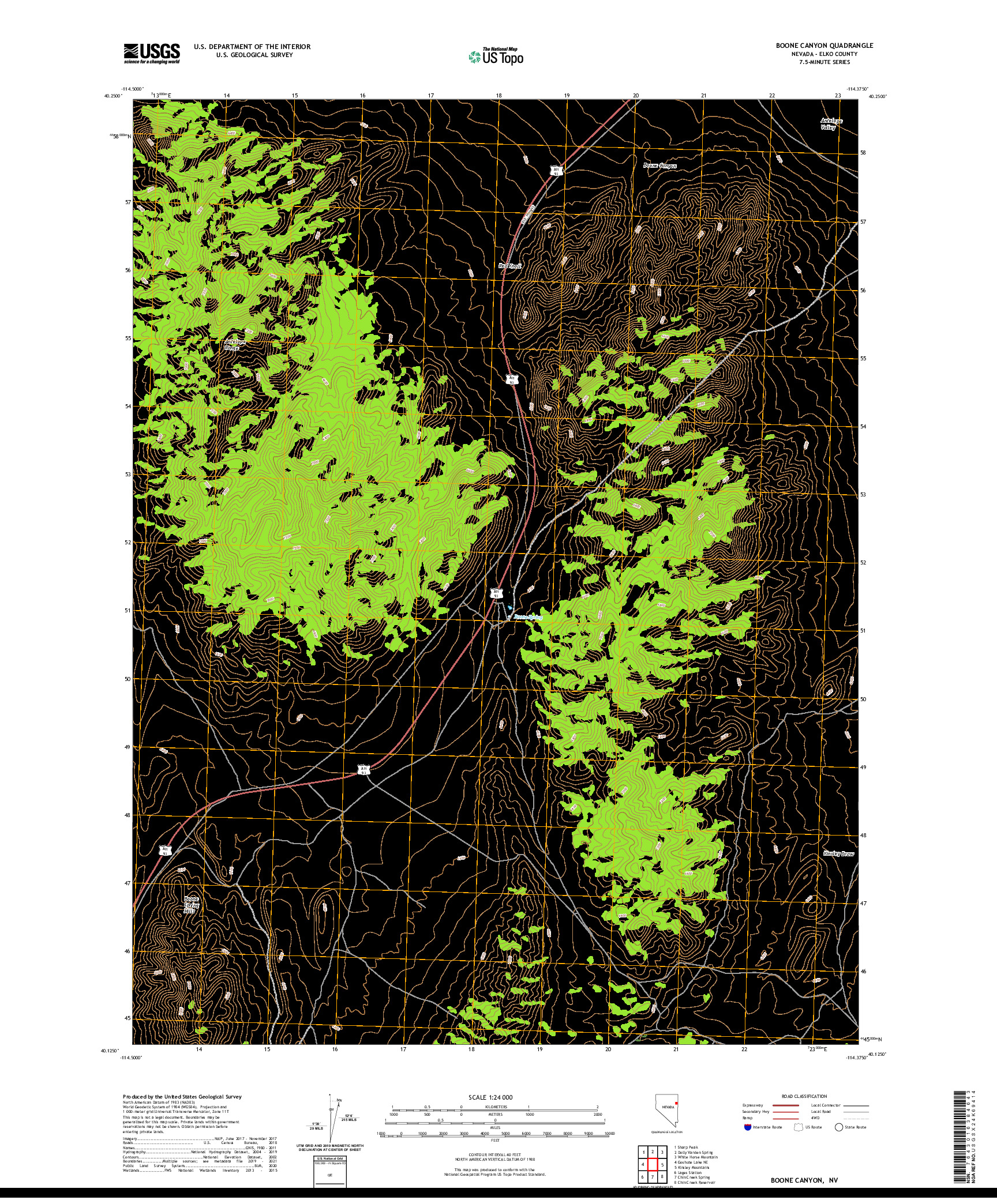 US TOPO 7.5-MINUTE MAP FOR BOONE CANYON, NV