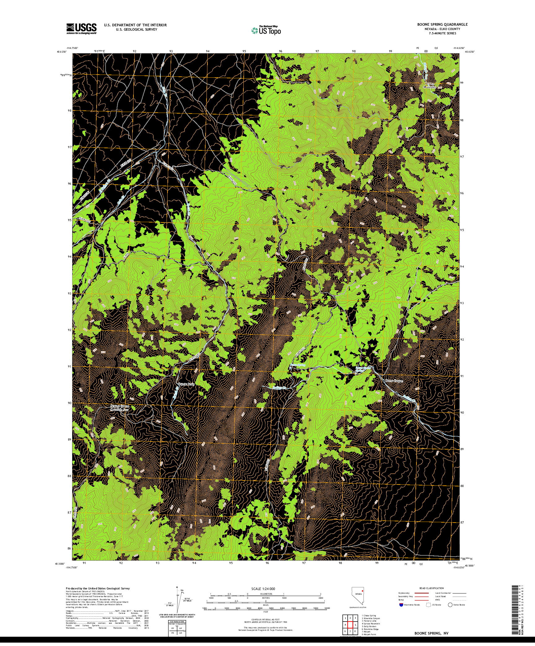 US TOPO 7.5-MINUTE MAP FOR BOONE SPRING, NV