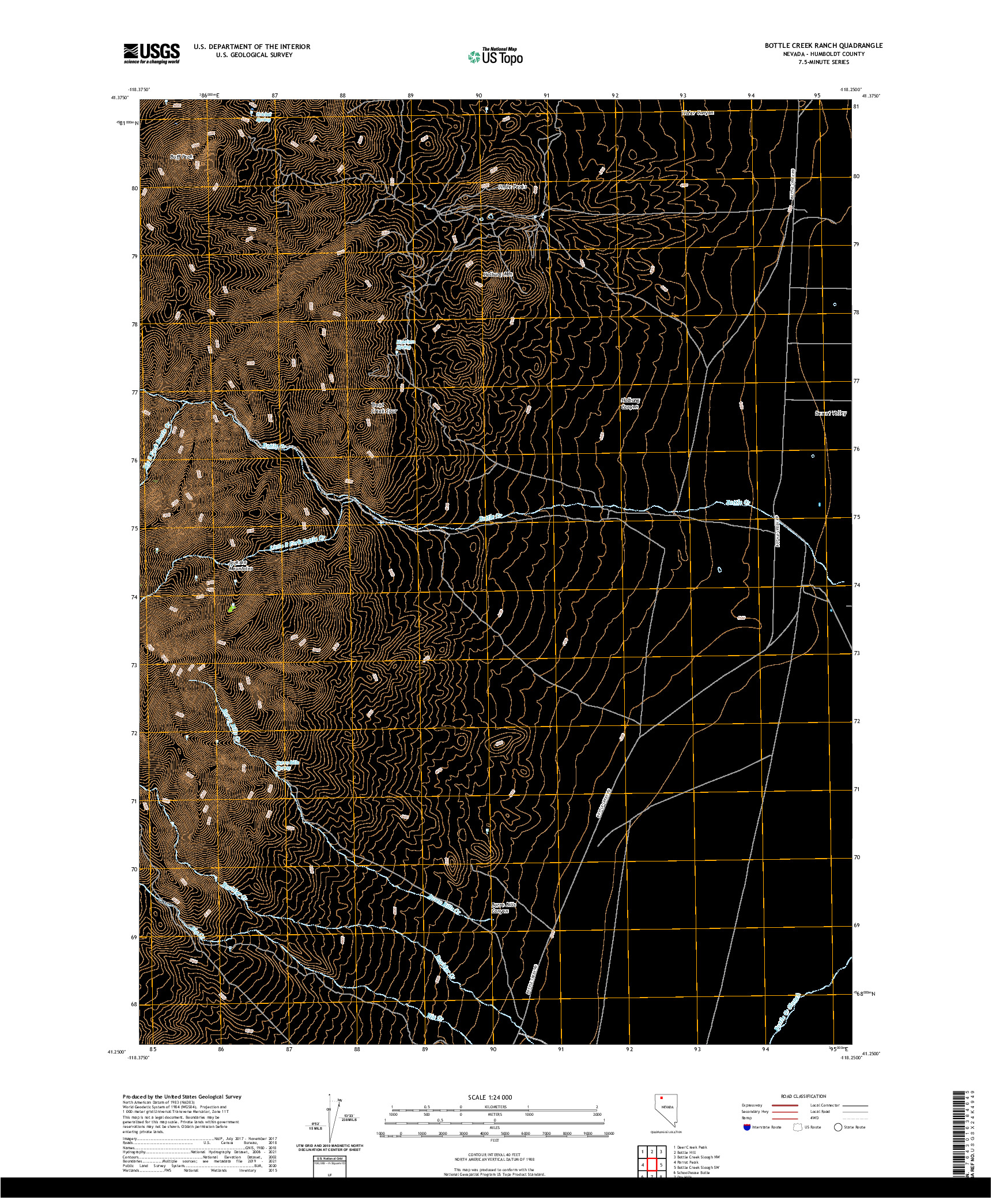 US TOPO 7.5-MINUTE MAP FOR BOTTLE CREEK RANCH, NV