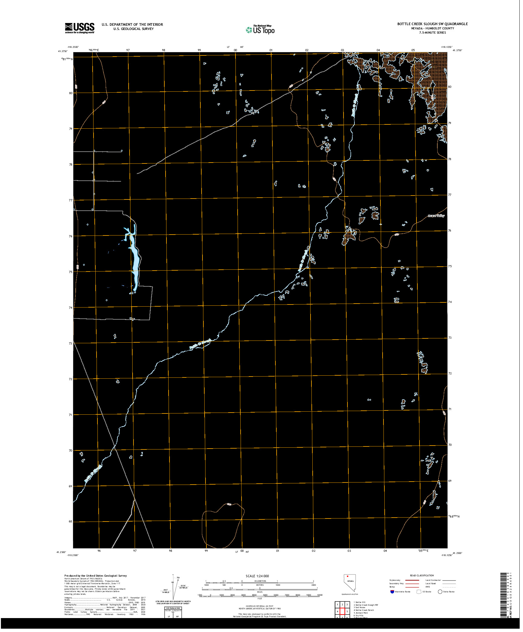 US TOPO 7.5-MINUTE MAP FOR BOTTLE CREEK SLOUGH SW, NV