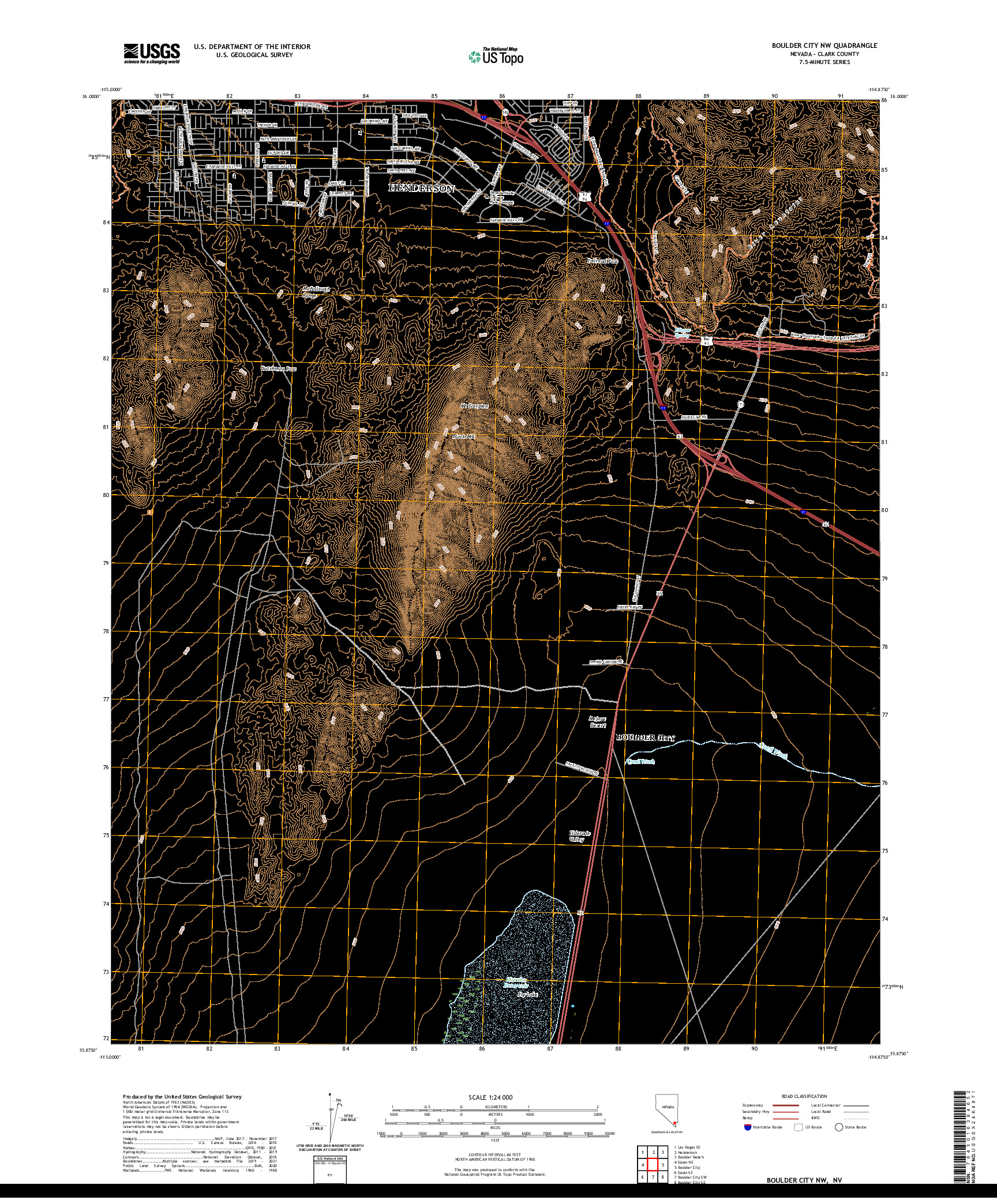 US TOPO 7.5-MINUTE MAP FOR BOULDER CITY NW, NV