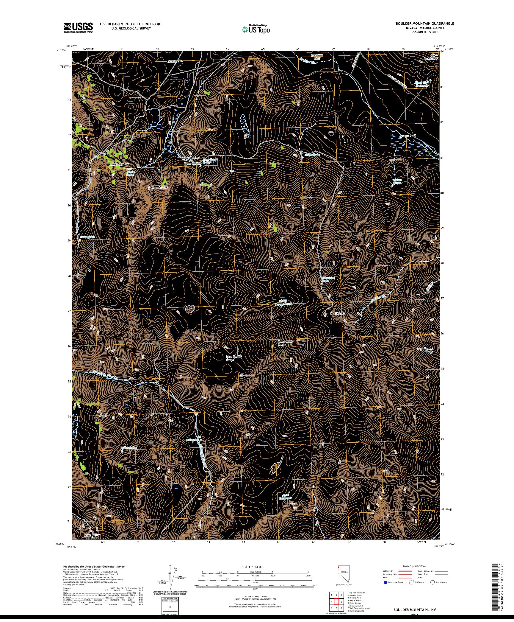 US TOPO 7.5-MINUTE MAP FOR BOULDER MOUNTAIN, NV